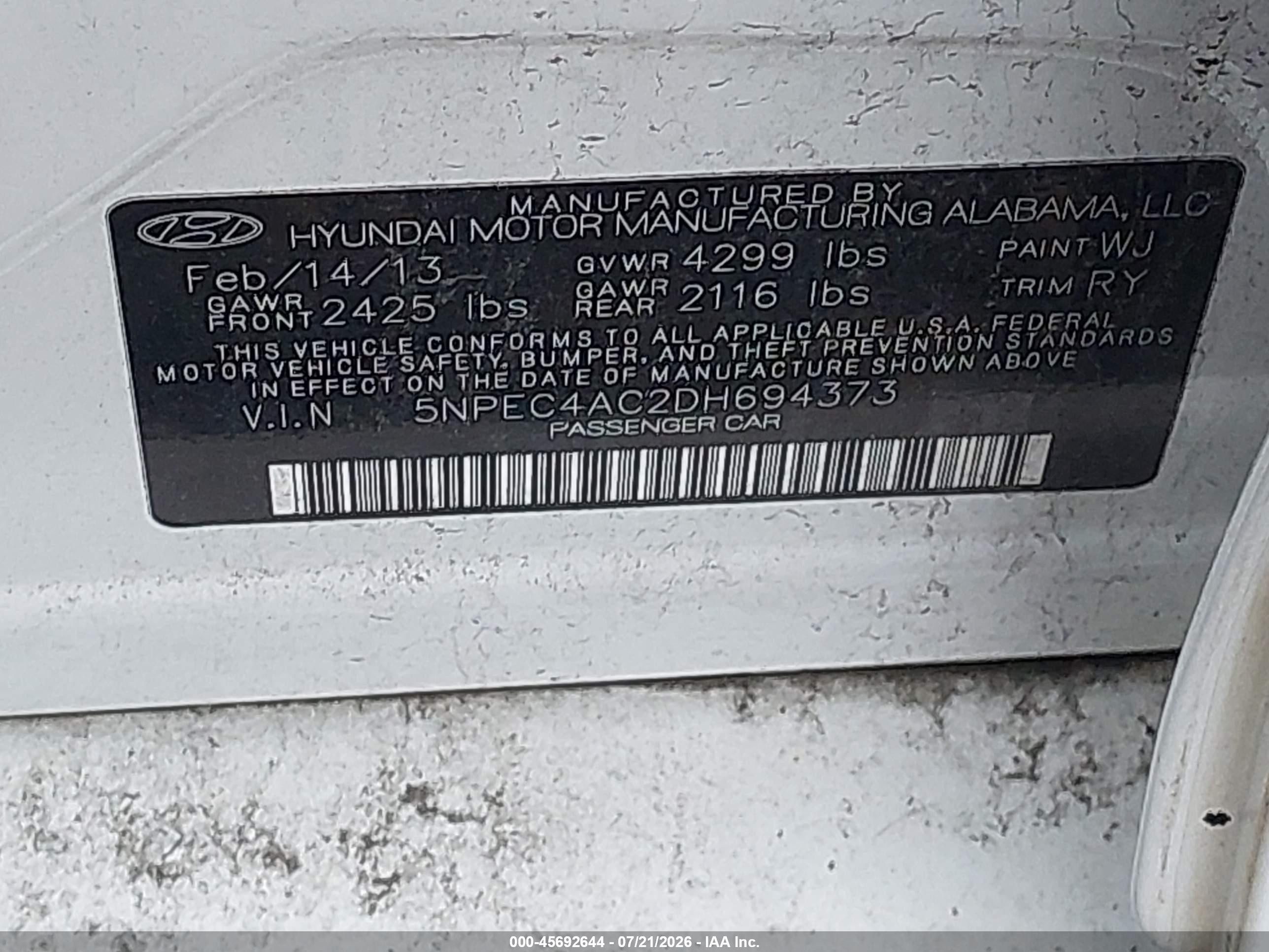 2013 Hyundai Sonata Limited White vin: 5NPEC4AC2DH694373