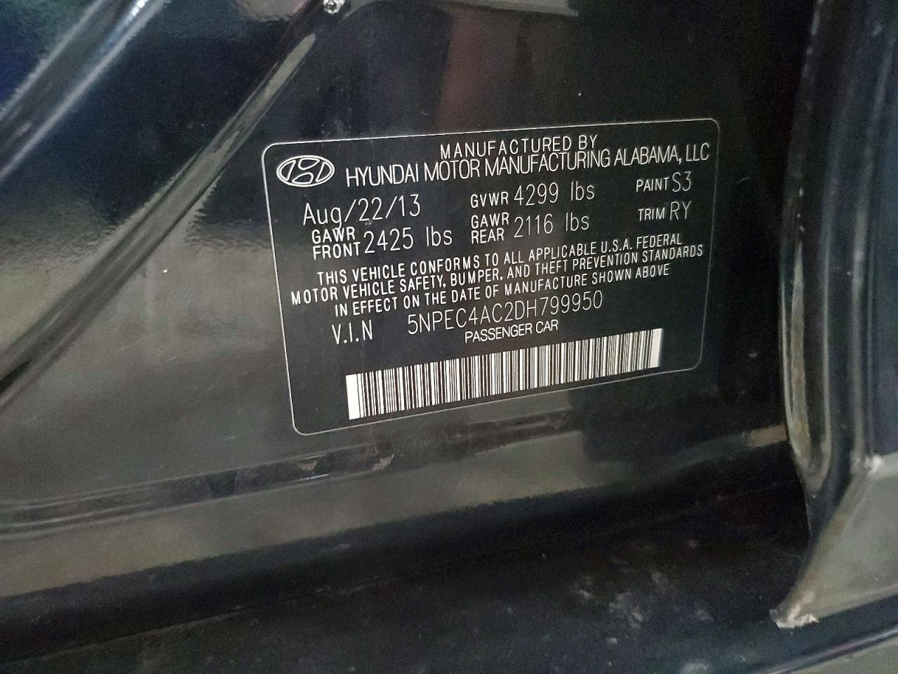 2013 Hyundai Sonata Se Black vin: 5NPEC4AC2DH799950
