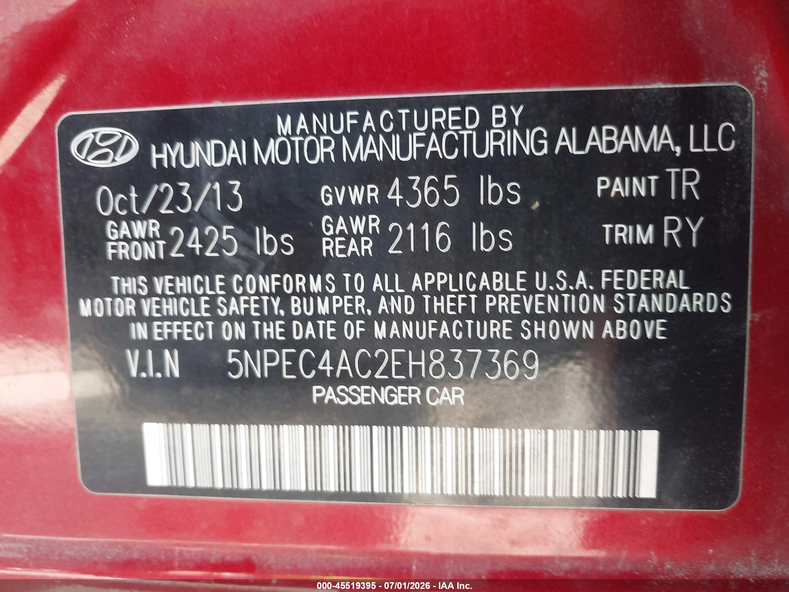 2014 Hyundai Sonata Se Maroon vin: 5NPEC4AC2EH837369