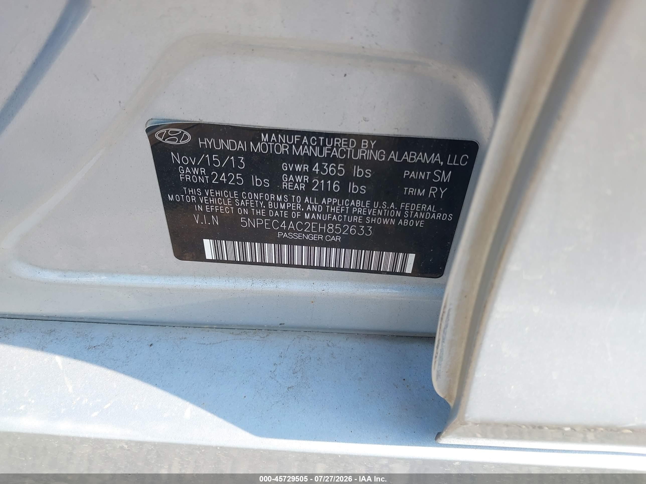 2014 Hyundai Sonata Limited Серый vin: 5NPEC4AC2EH852633