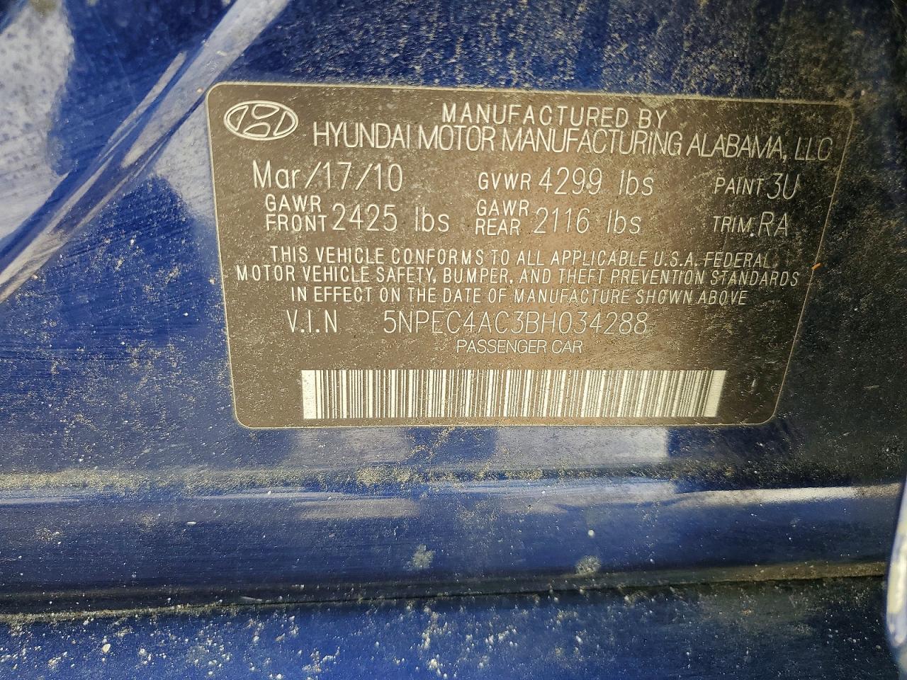2011 Hyundai Sonata Se Blue vin: 5NPEC4AC3BH034288