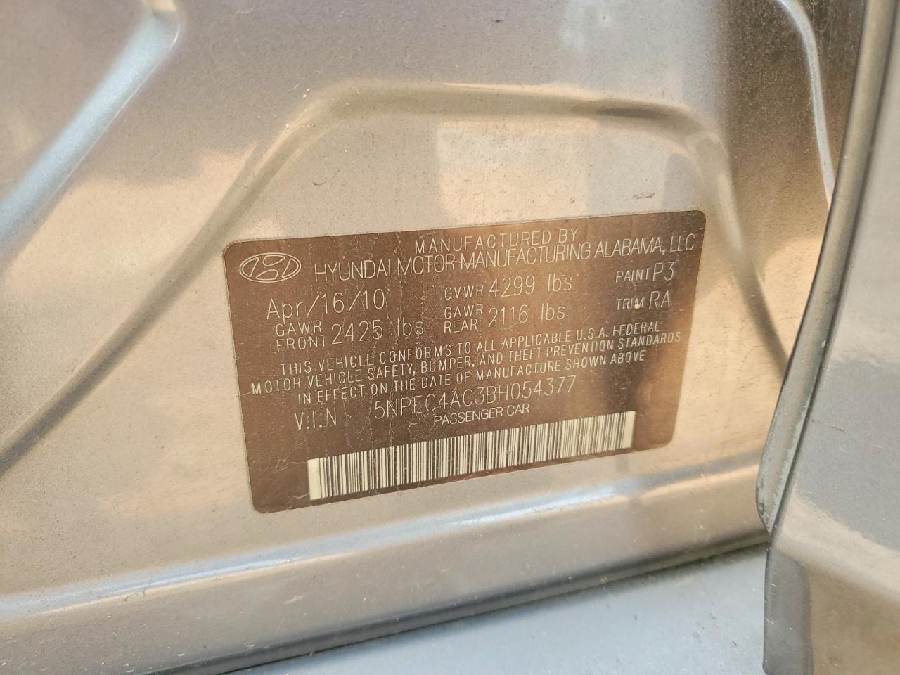 2011 Hyundai Sonata Se Gray vin: 5NPEC4AC3BH054377