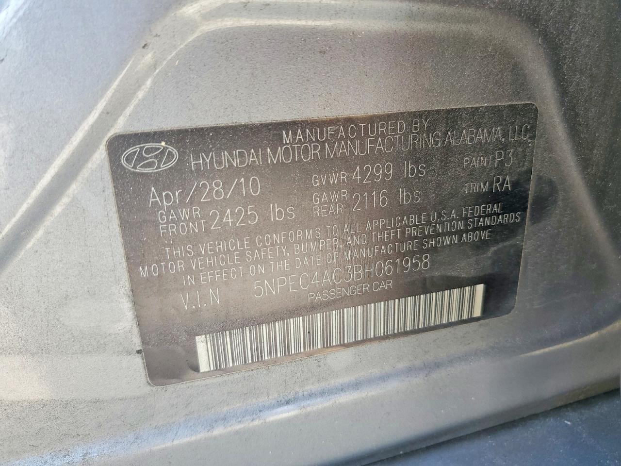 2011 Hyundai Sonata Se Gray vin: 5NPEC4AC3BH061958