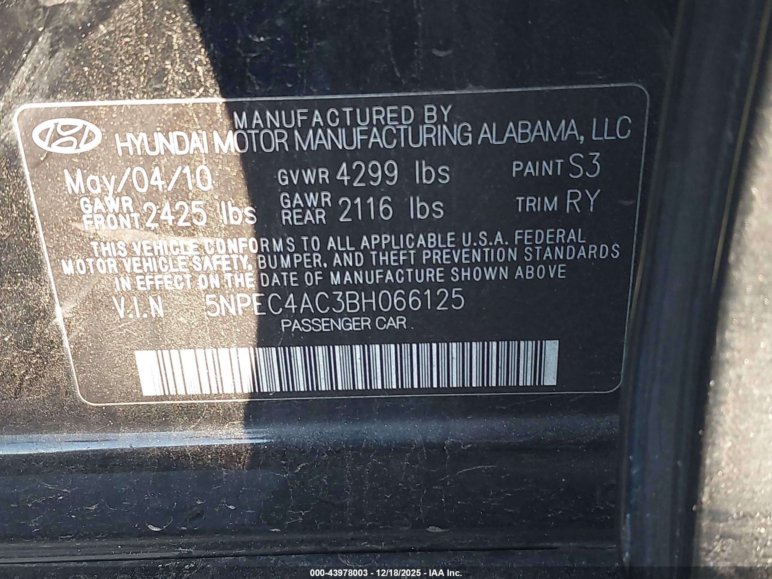 2011 Hyundai Sonata Se Черный vin: 5NPEC4AC3BH066125