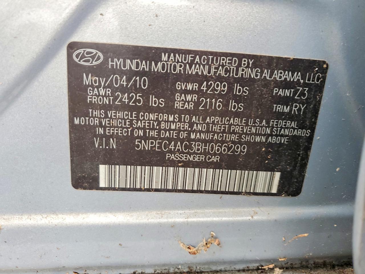 2011 Hyundai Sonata Se Blue vin: 5NPEC4AC3BH066299