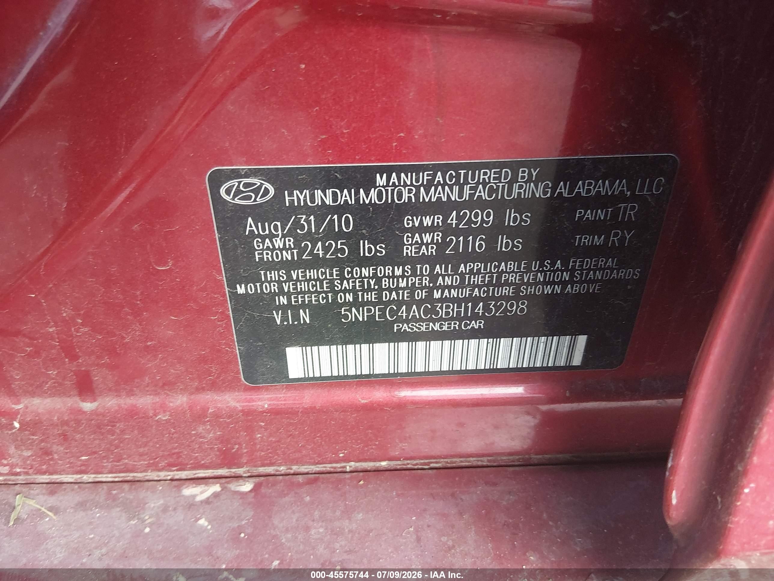 2011 Hyundai Sonata Se Red vin: 5NPEC4AC3BH143298