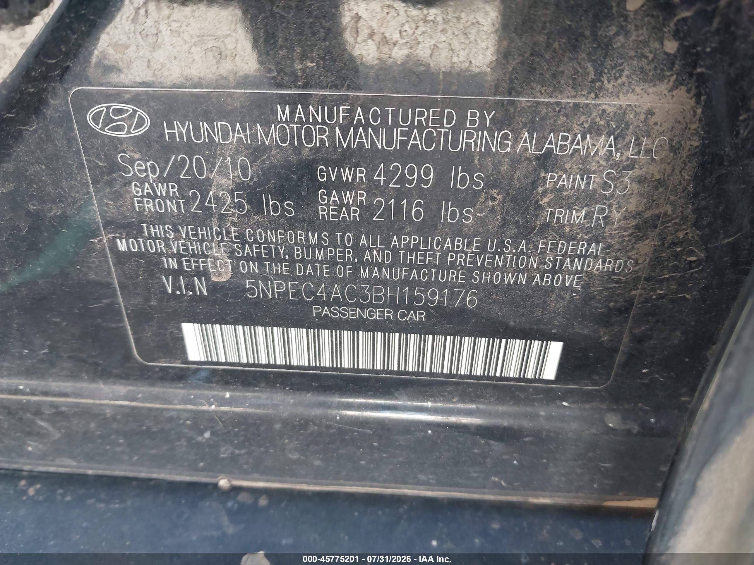 2011 Hyundai Sonata Se Black vin: 5NPEC4AC3BH159176
