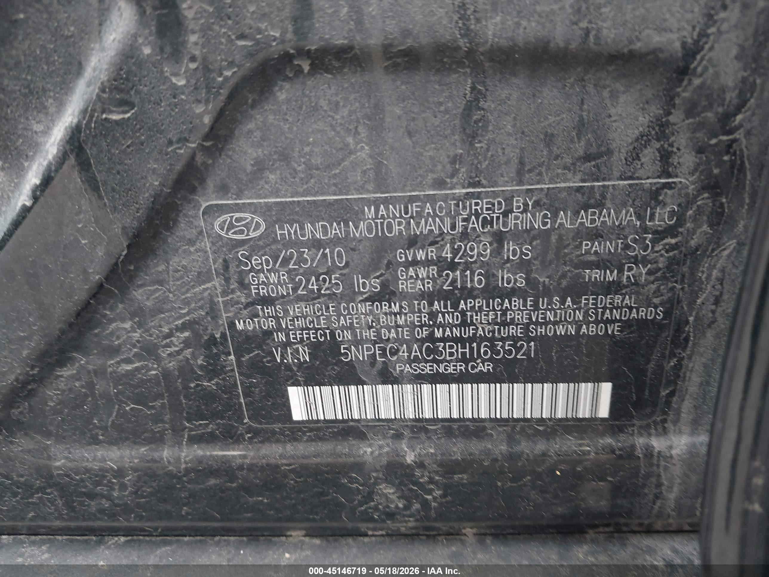 2011 Hyundai Sonata Limited Black vin: 5NPEC4AC3BH163521