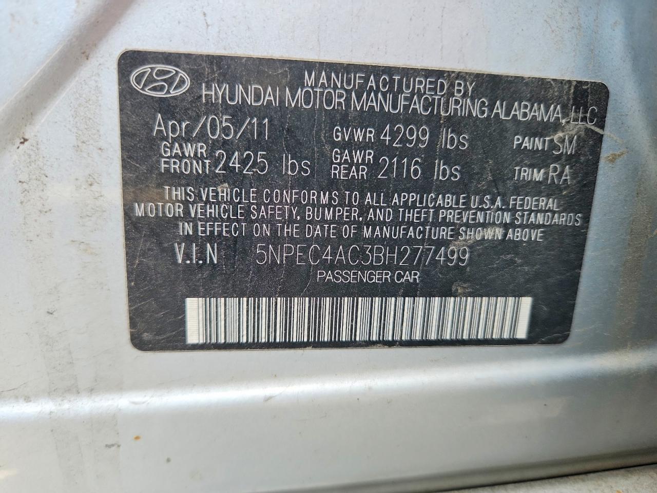 2011 Hyundai Sonata Se Silver vin: 5NPEC4AC3BH277499