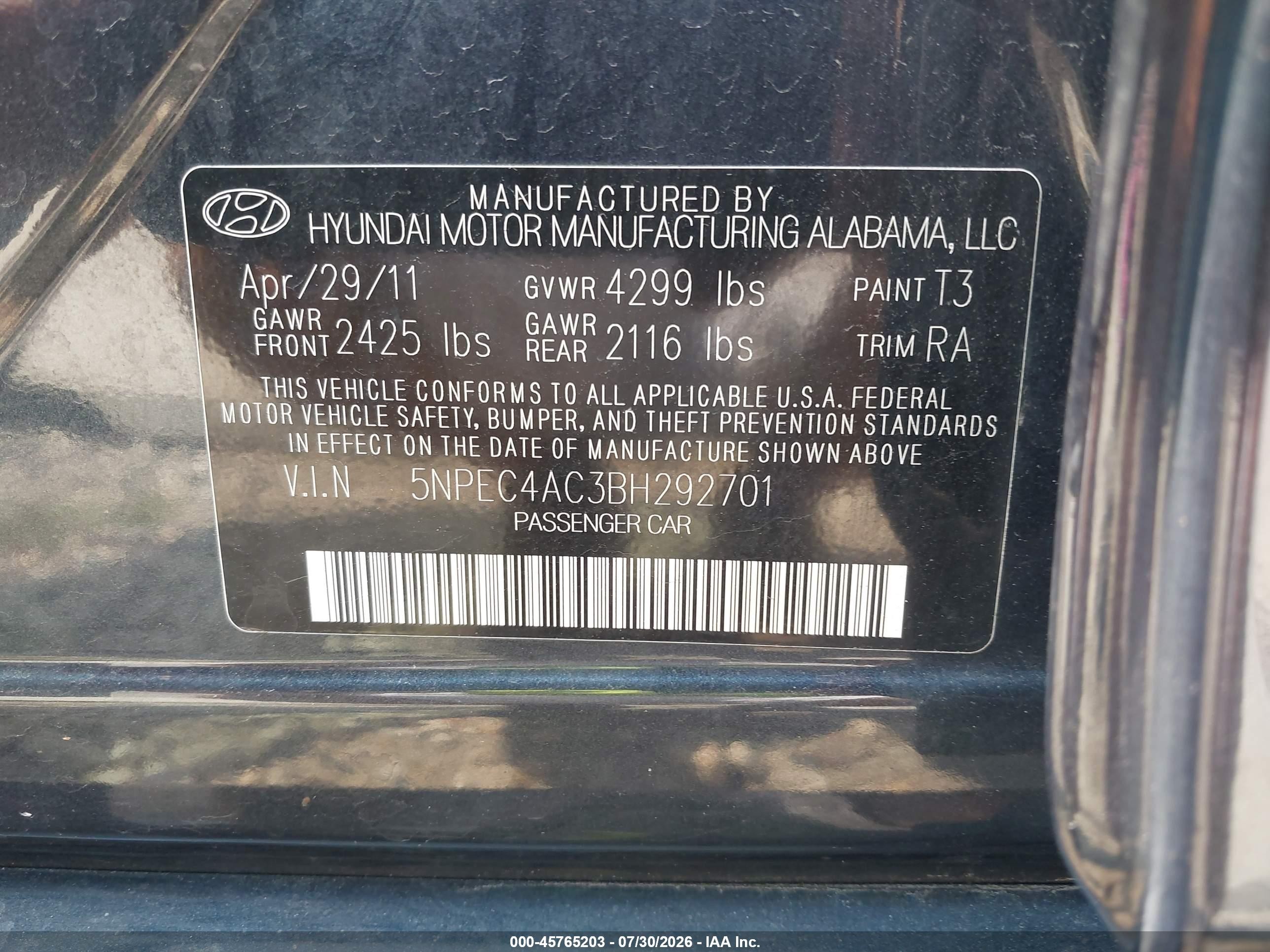 2011 Hyundai Sonata Se Black vin: 5NPEC4AC3BH292701