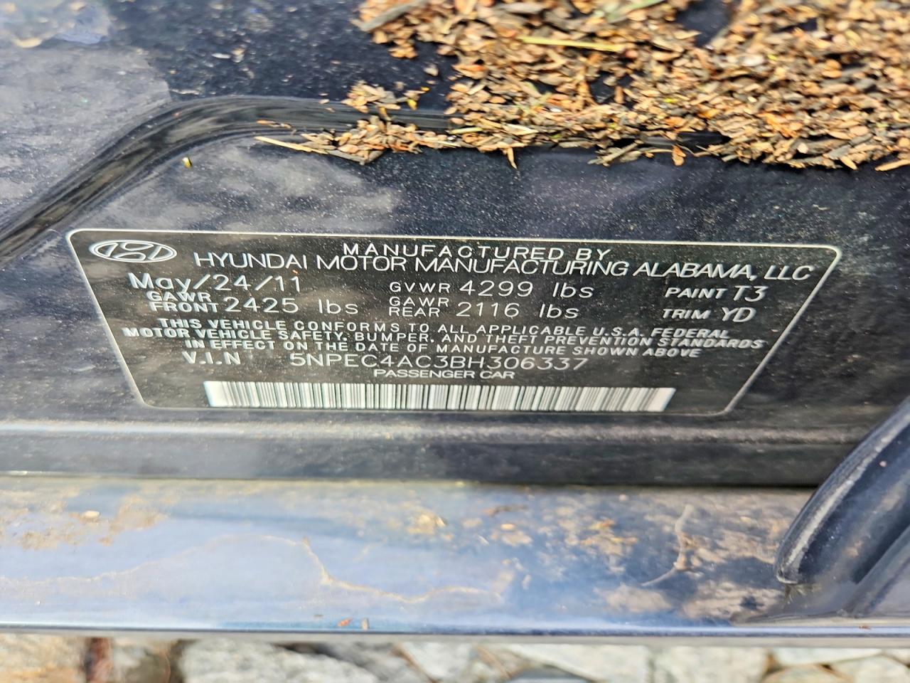 2011 Hyundai Sonata Blue vin: 5NPEC4AC3BH306337