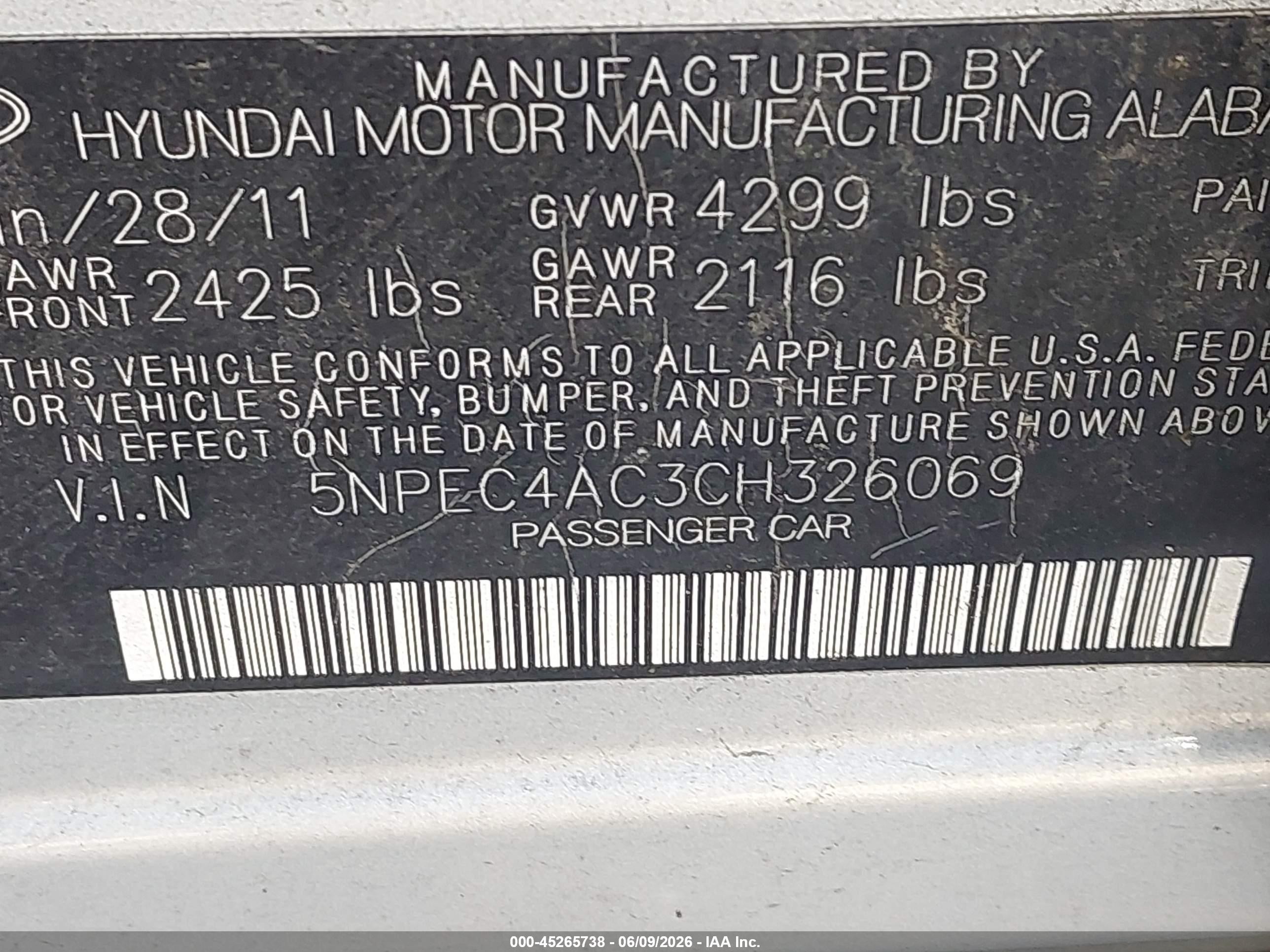 2012 Hyundai Sonata Se Silver vin: 5NPEC4AC3CH326069