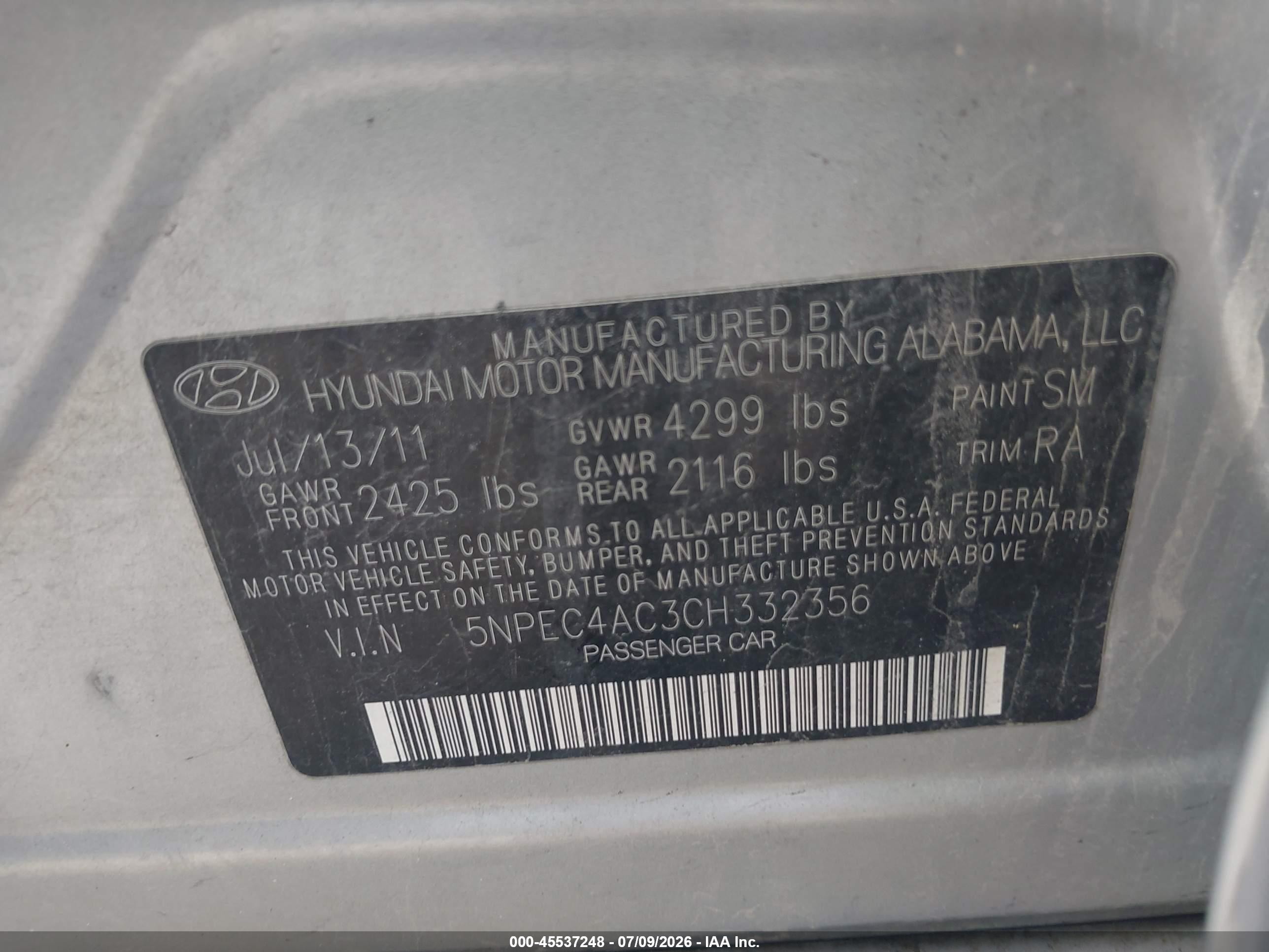 2012 Hyundai Sonata Se Silver vin: 5NPEC4AC3CH332356