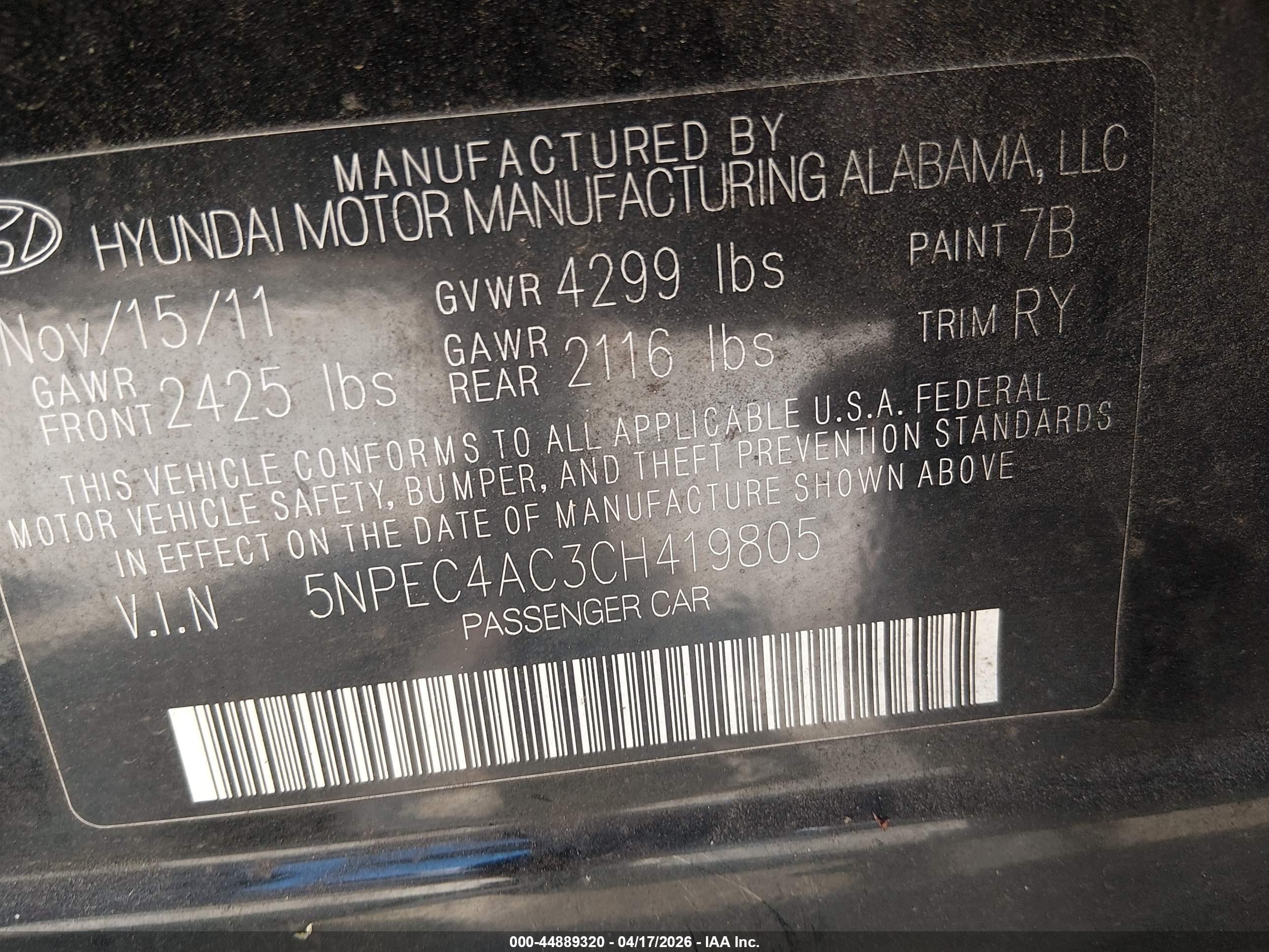 2012 Hyundai Sonata Se Black vin: 5NPEC4AC3CH419805
