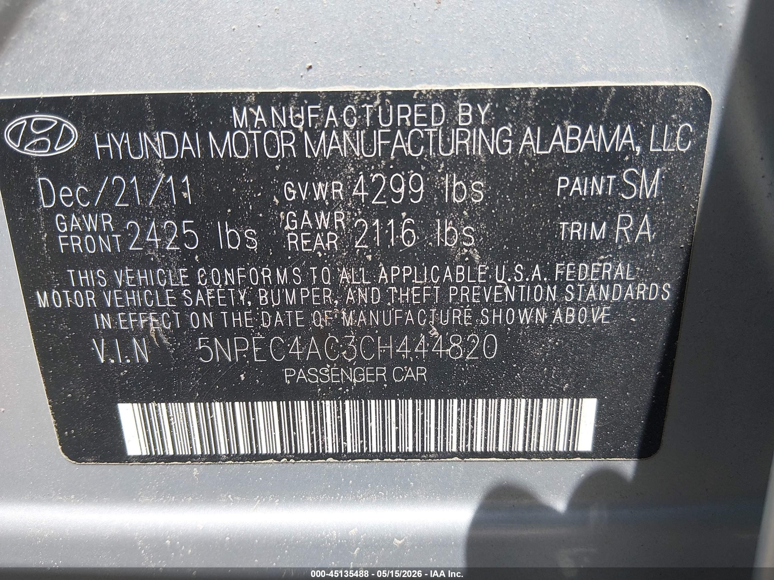 2012 Hyundai Sonata Se Silver vin: 5NPEC4AC3CH444820
