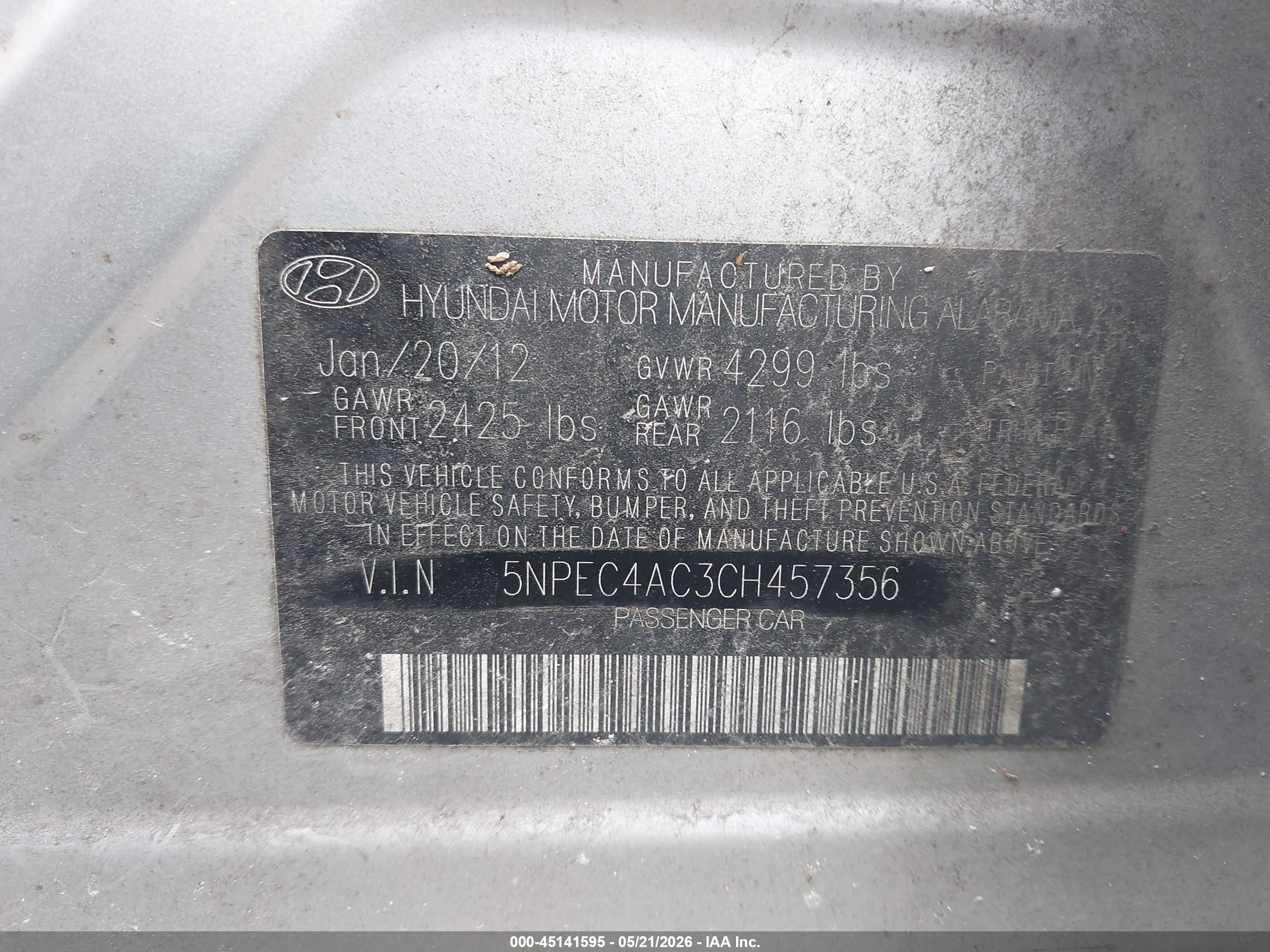 2012 Hyundai Sonata Se Silver vin: 5NPEC4AC3CH457356