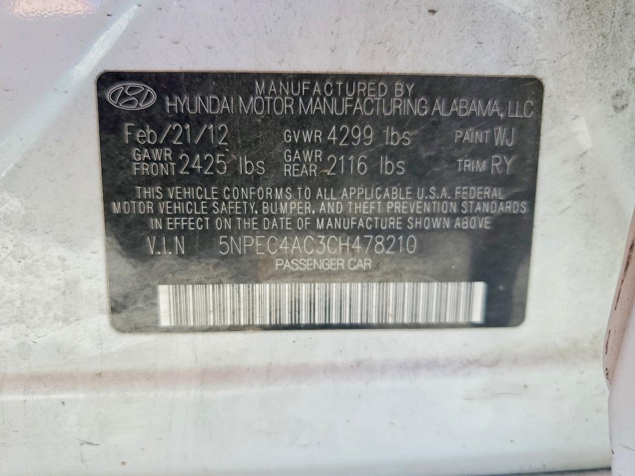 2012 Hyundai Sonata Limited White vin: 5NPEC4AC3CH478210