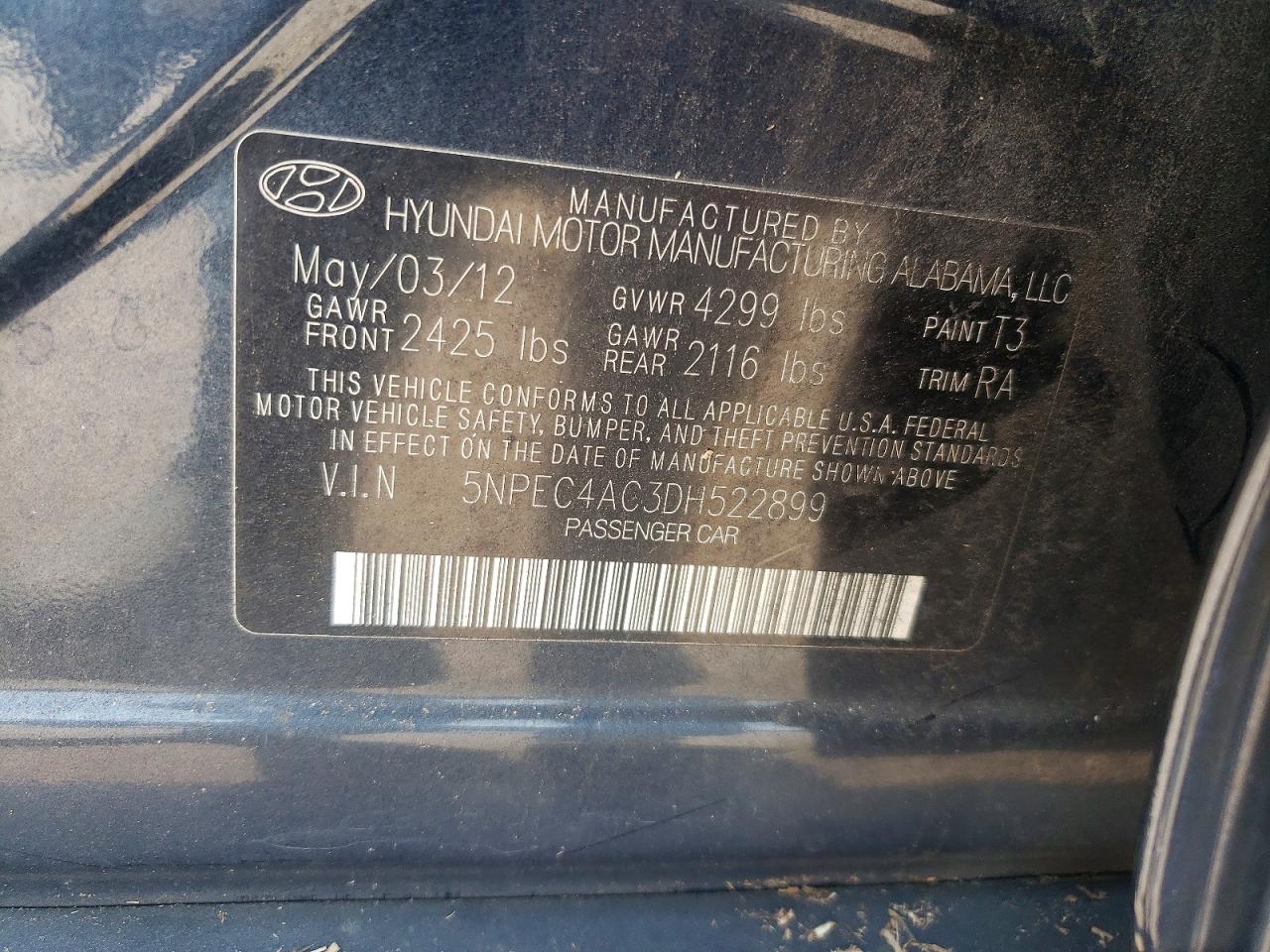 2013 Hyundai Sonata Se Blue vin: 5NPEC4AC3DH522899