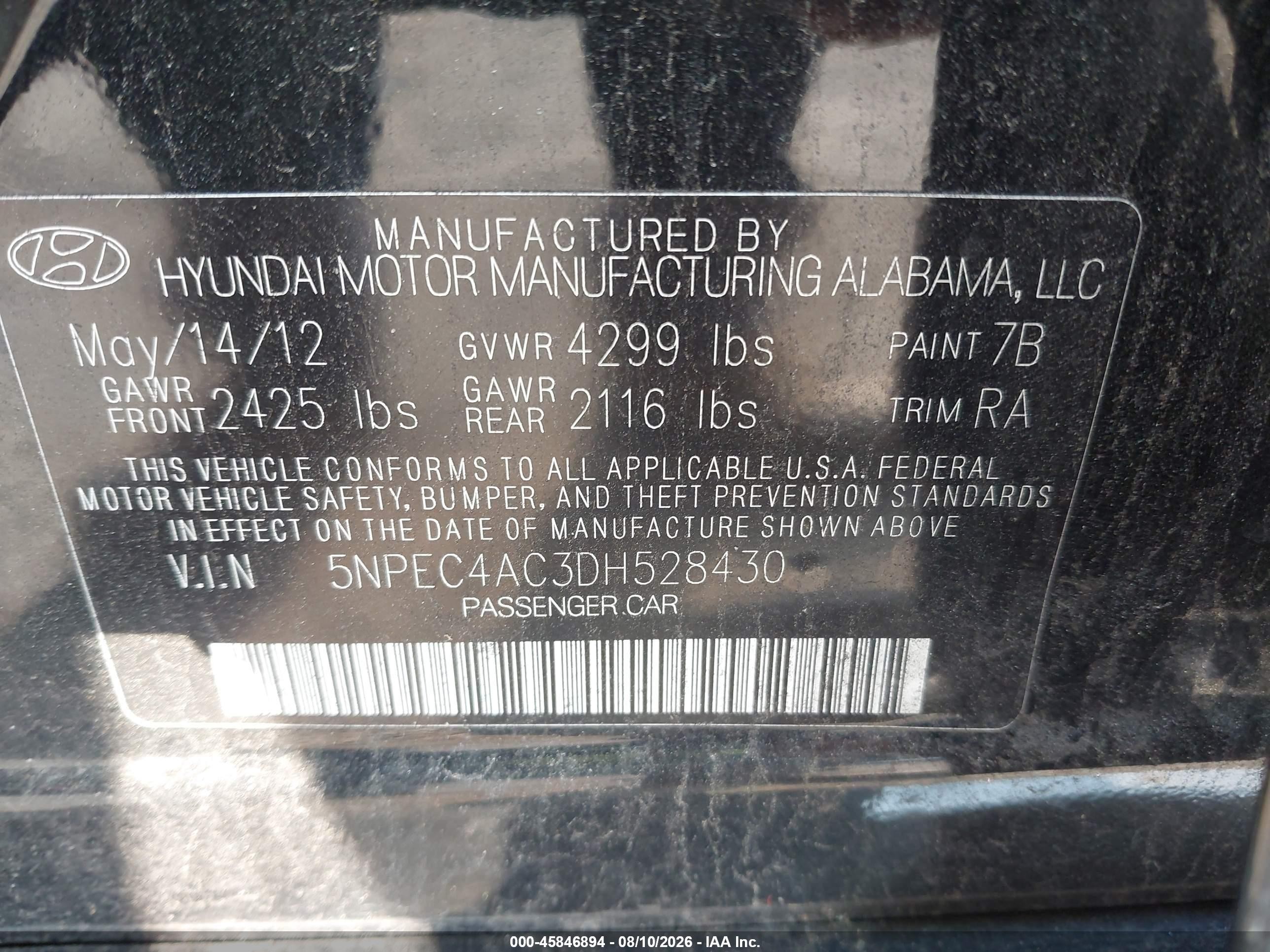 2013 Hyundai Sonata Limited Black vin: 5NPEC4AC3DH528430