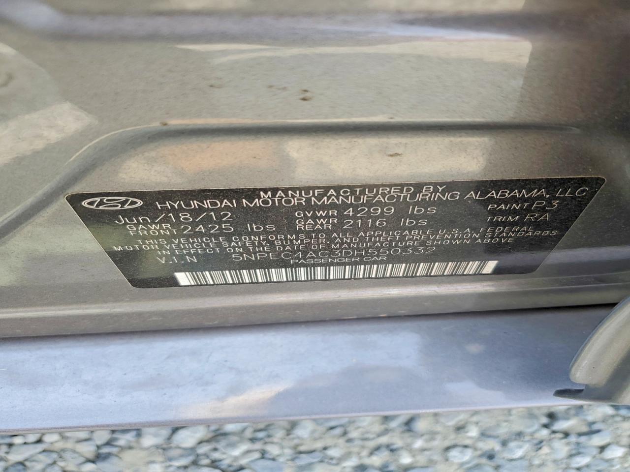 2013 Hyundai Sonata Se Серый vin: 5NPEC4AC3DH550332