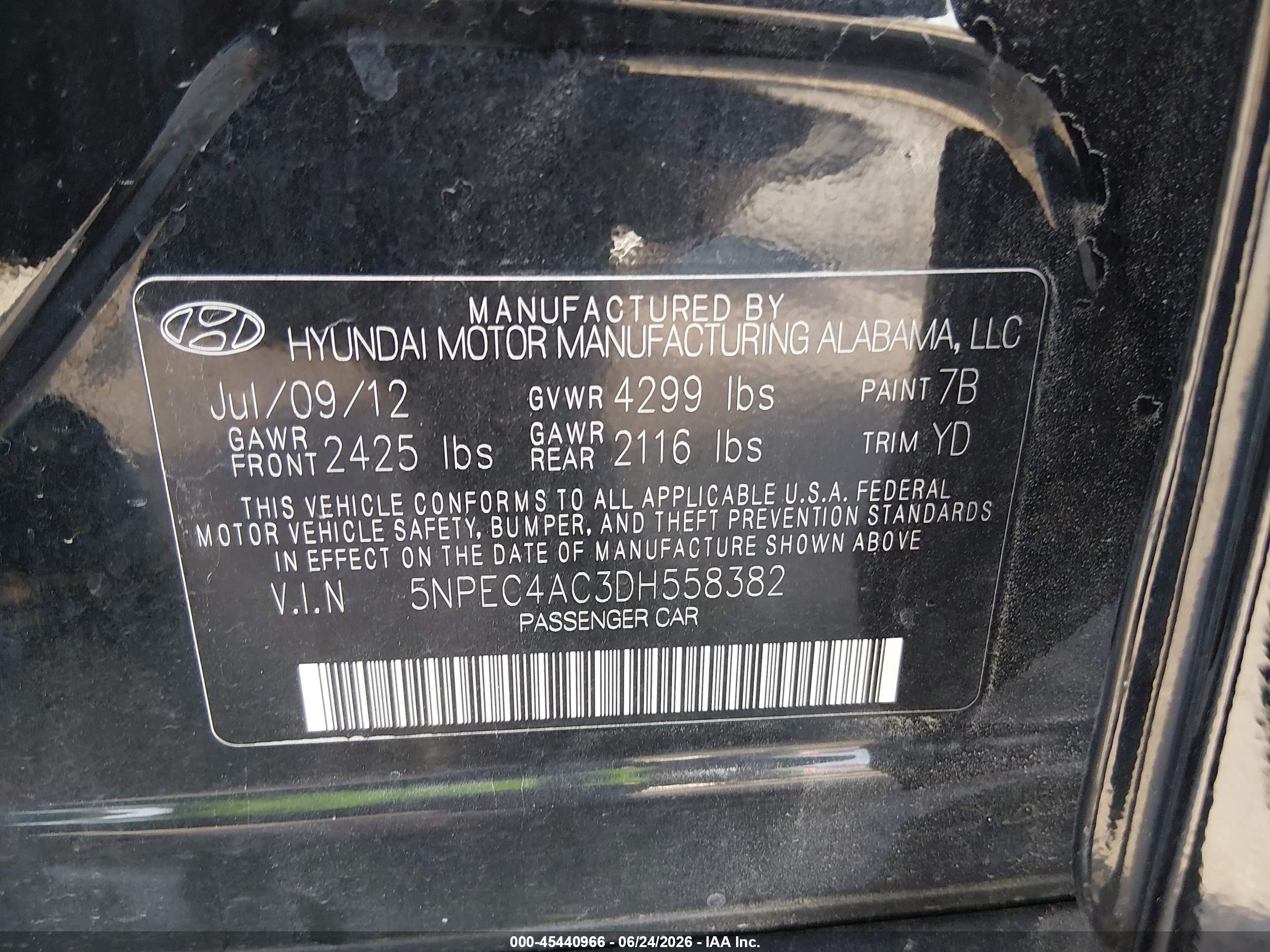 2013 Hyundai Sonata Limited Black vin: 5NPEC4AC3DH558382