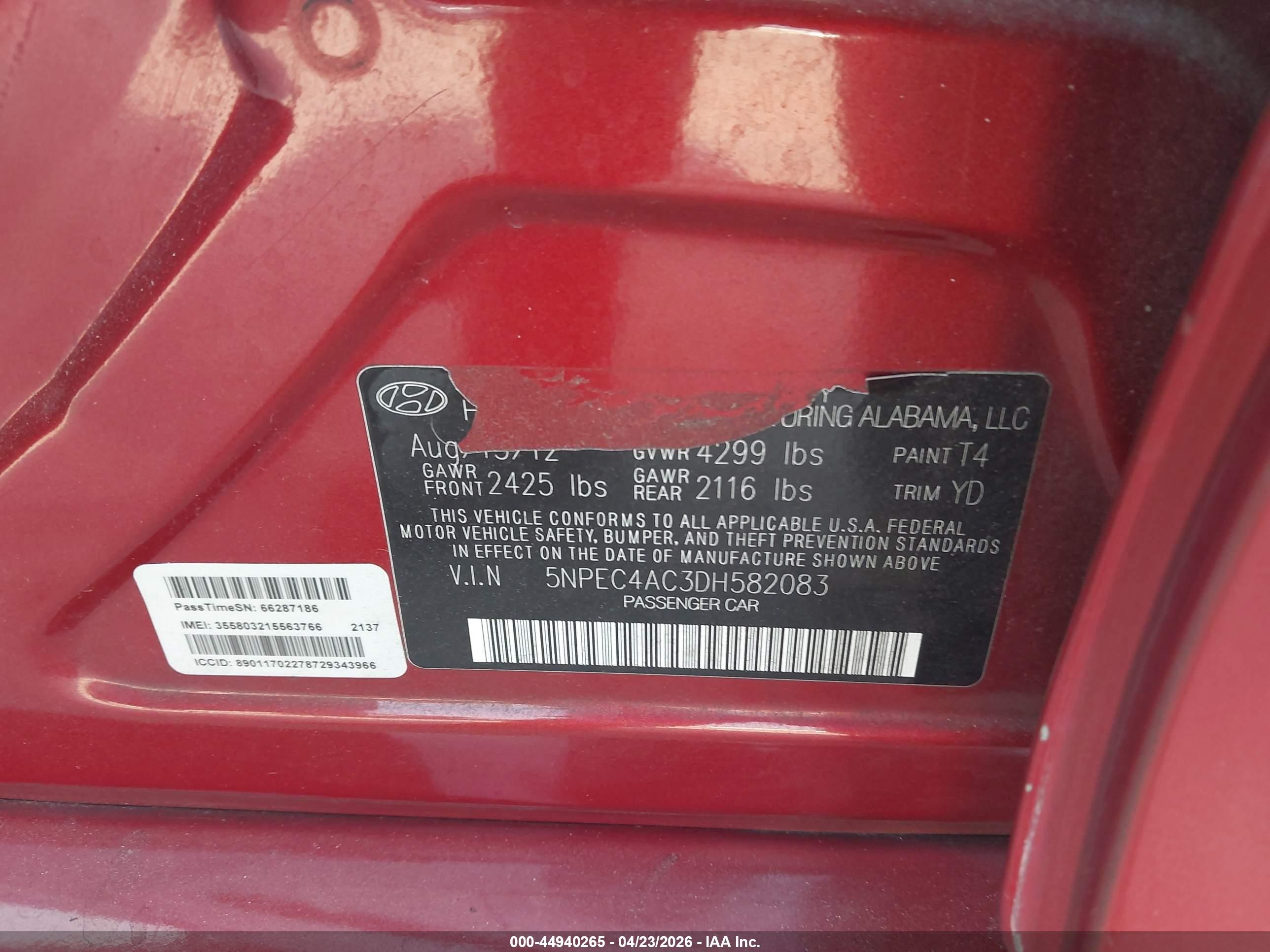 2013 Hyundai Sonata Limited Red vin: 5NPEC4AC3DH582083