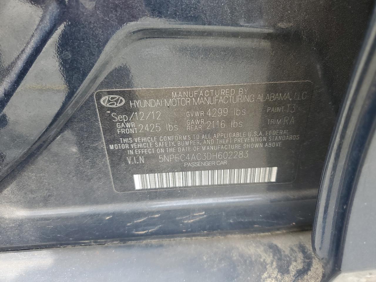 2013 Hyundai Sonata Se Blue vin: 5NPEC4AC3DH602283
