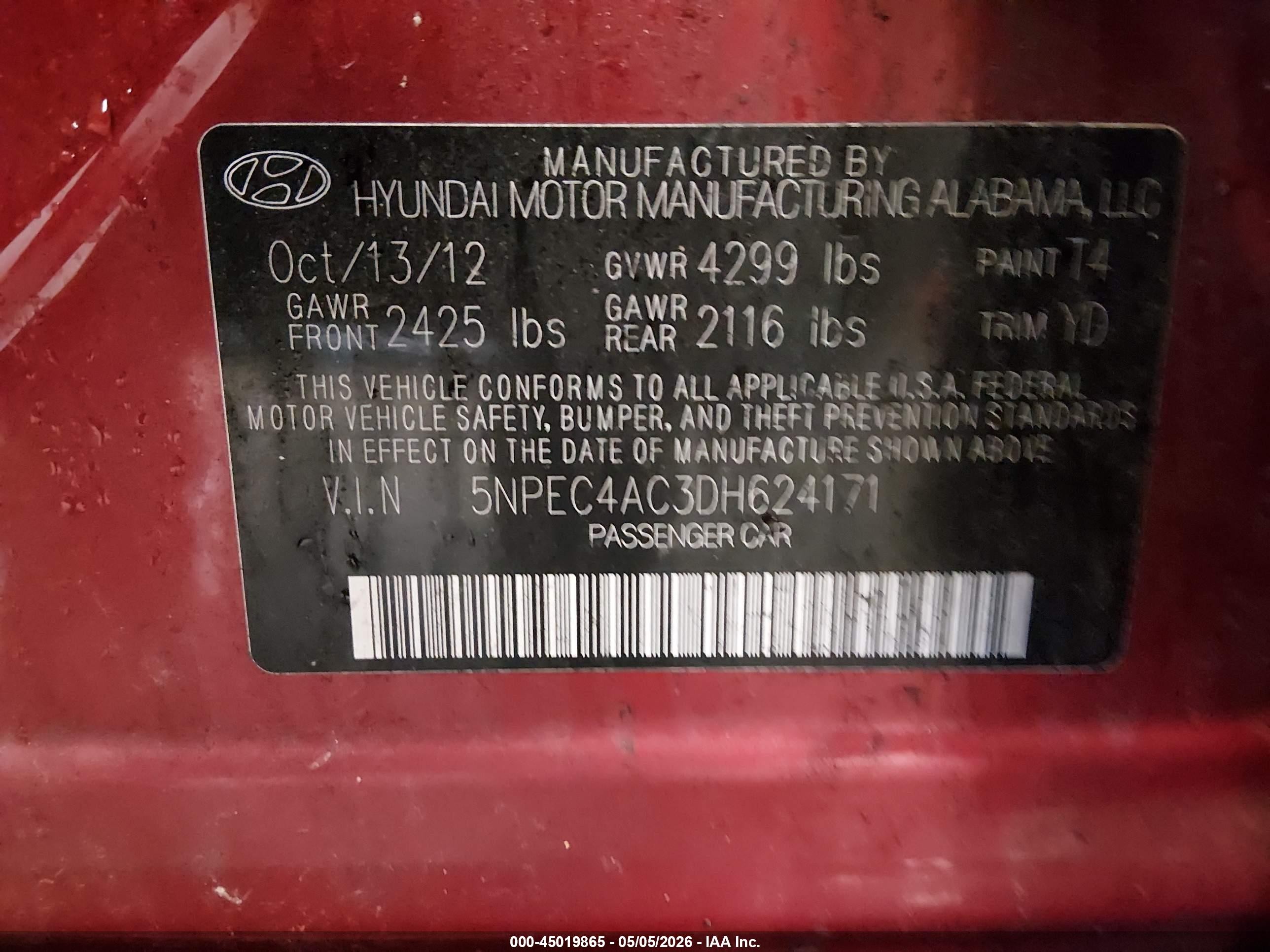 2013 Hyundai Sonata Limited Red vin: 5NPEC4AC3DH624171