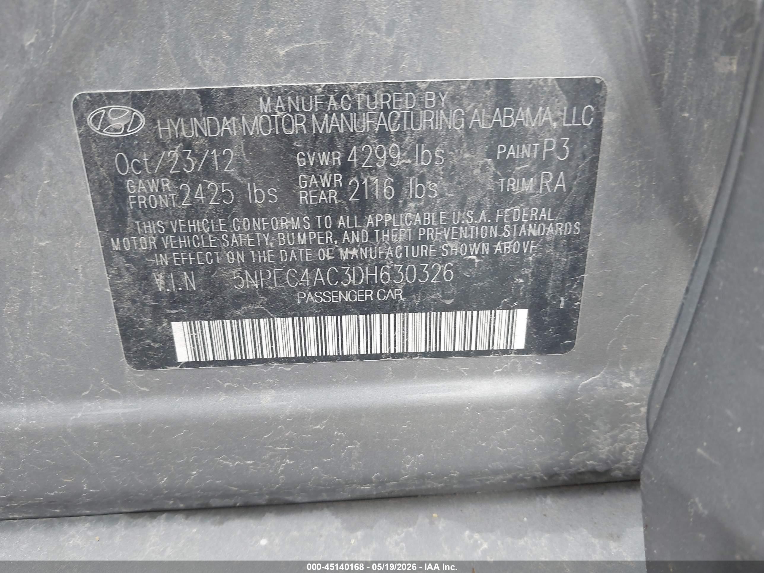 2013 Hyundai Sonata Se Gray vin: 5NPEC4AC3DH630326