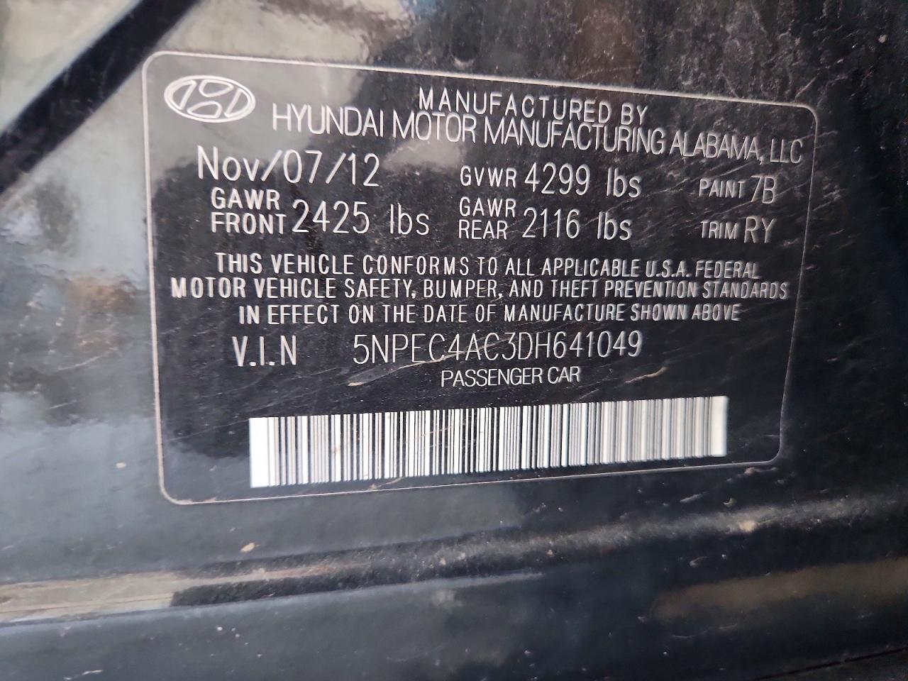 2013 Hyundai Sonata Se Black vin: 5NPEC4AC3DH641049
