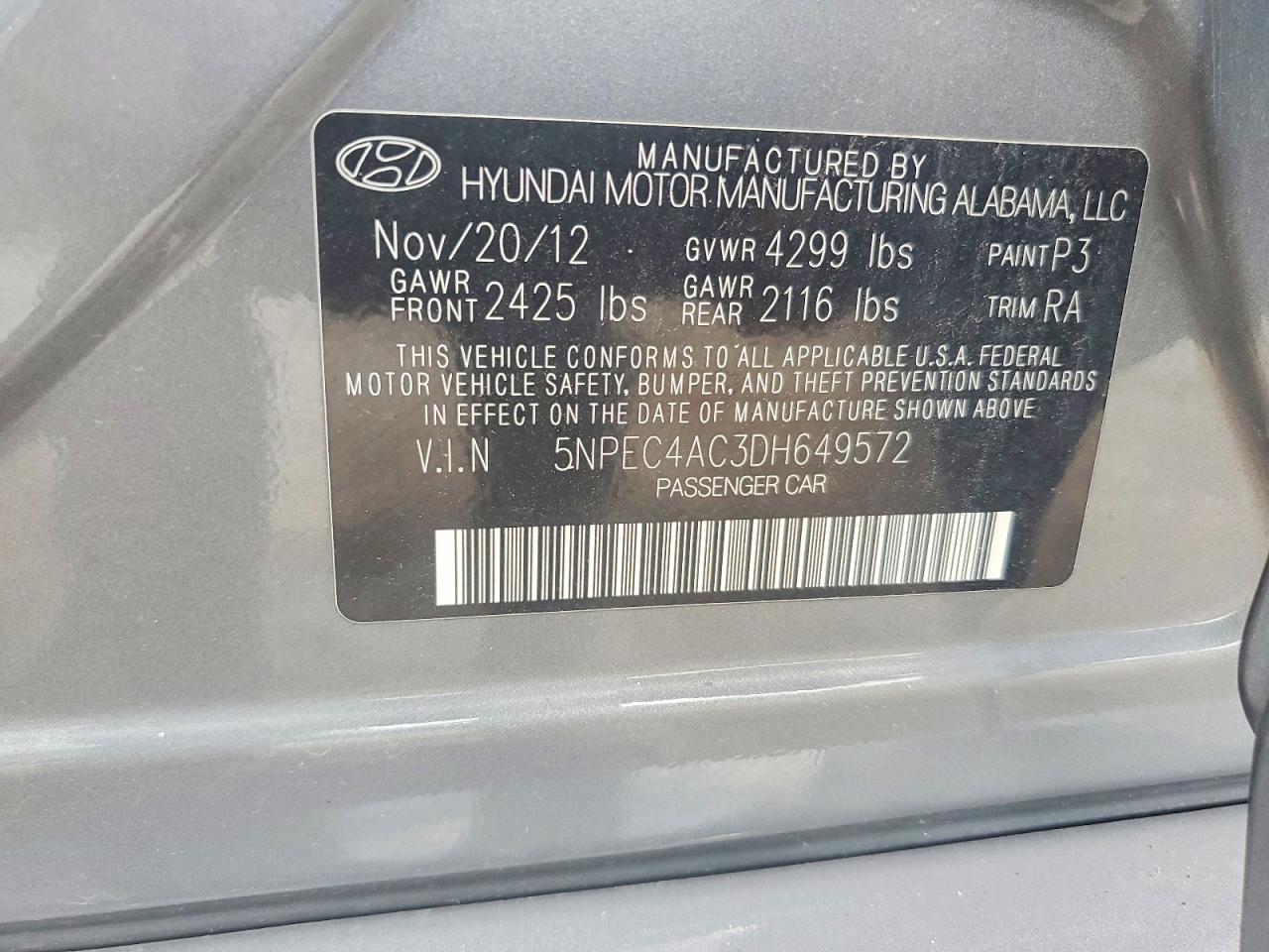 2013 Hyundai Sonata Se Gray vin: 5NPEC4AC3DH649572