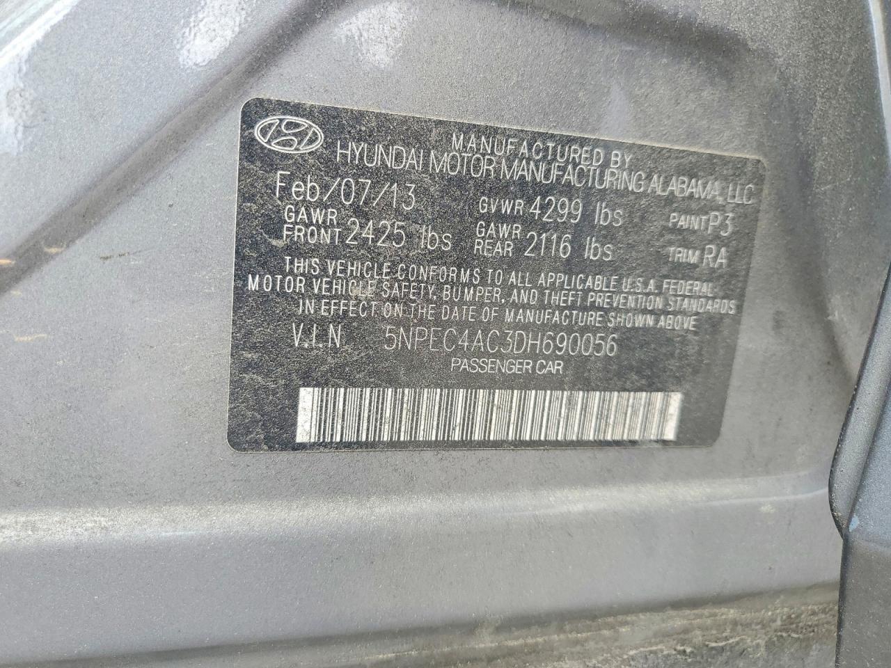 2013 Hyundai Sonata Limited Gray vin: 5NPEC4AC3DH690056