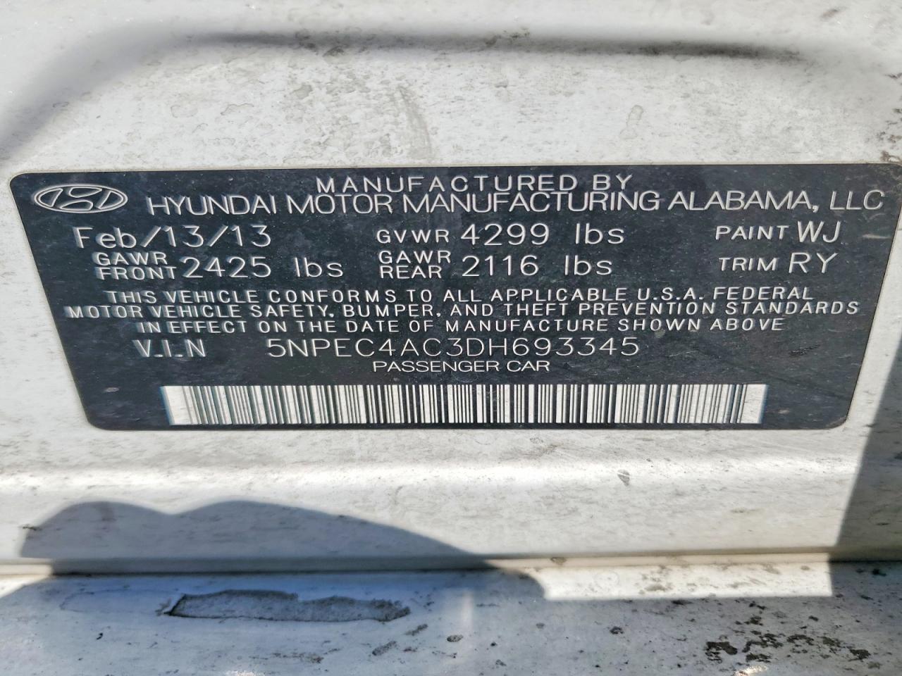 2013 Hyundai Sonata Limited White vin: 5NPEC4AC3DH693345
