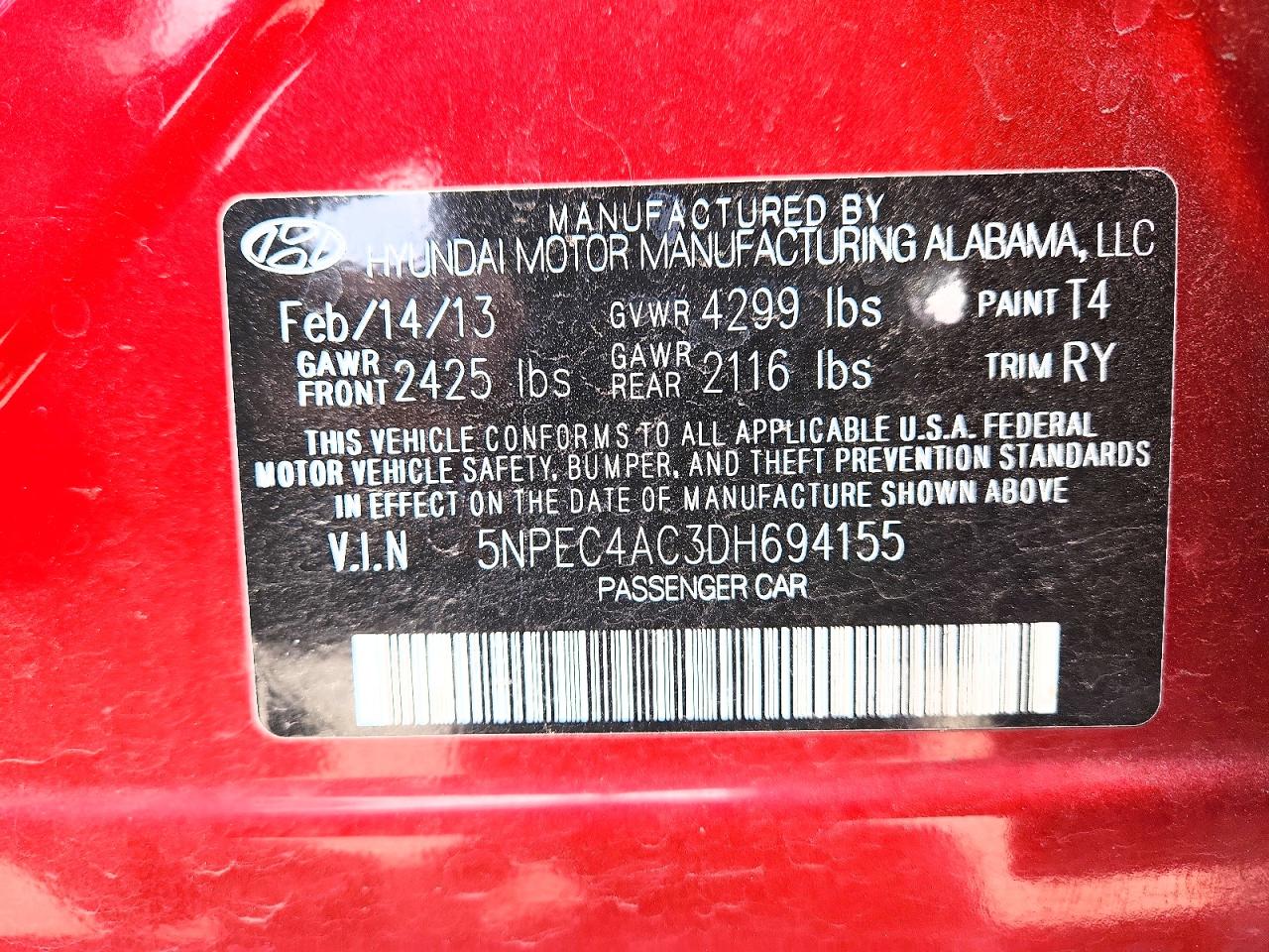 2013 Hyundai Sonata Se Красный vin: 5NPEC4AC3DH694155