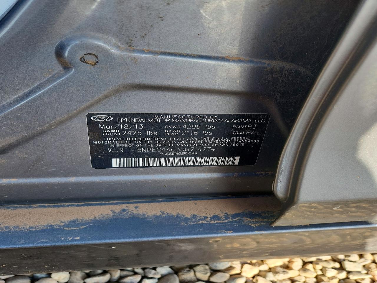2013 Hyundai Sonata Se Gray vin: 5NPEC4AC3DH714274