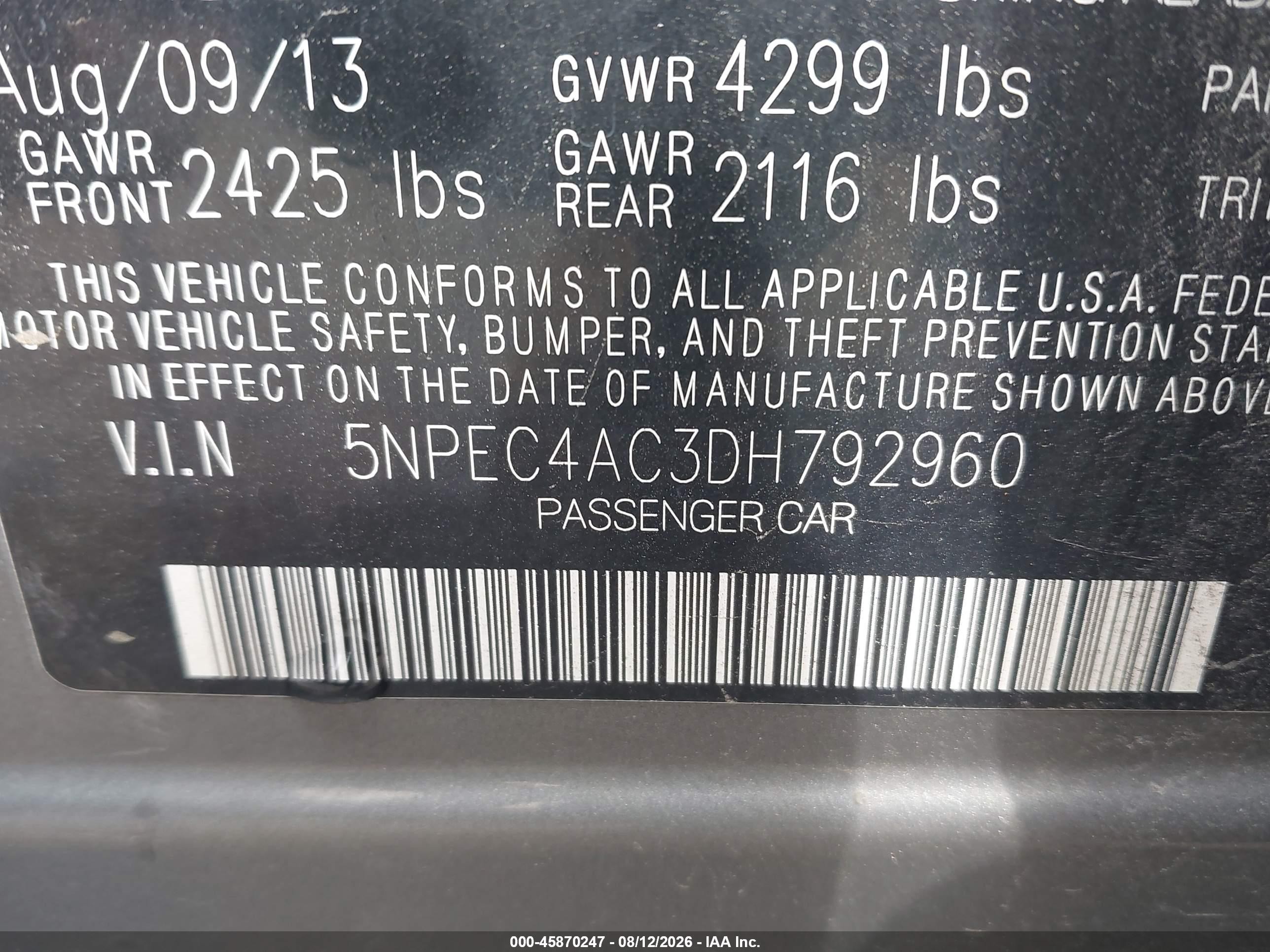 2013 Hyundai Sonata Se Gray vin: 5NPEC4AC3DH792960