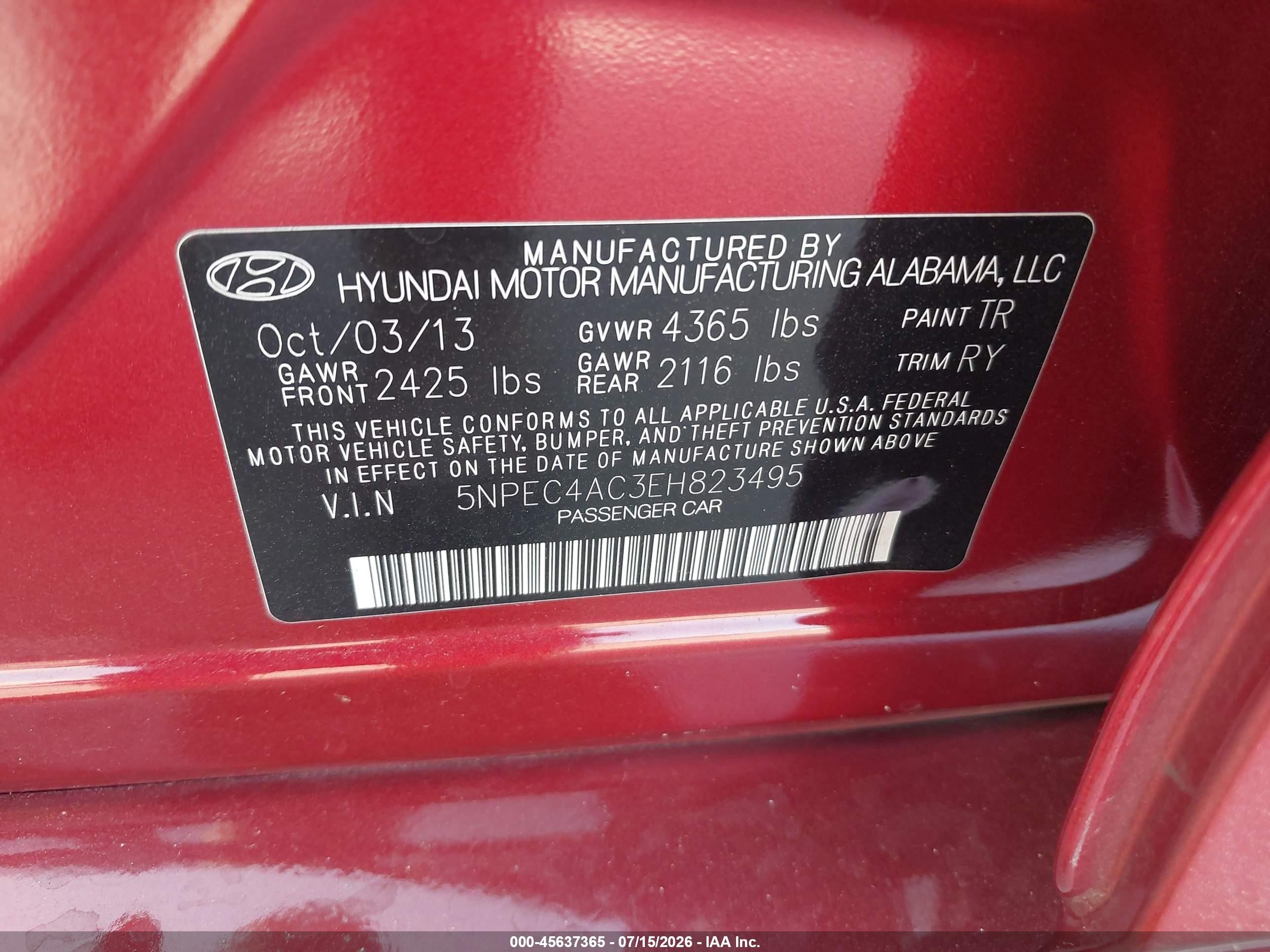 2014 Hyundai Sonata Se Red vin: 5NPEC4AC3EH823495