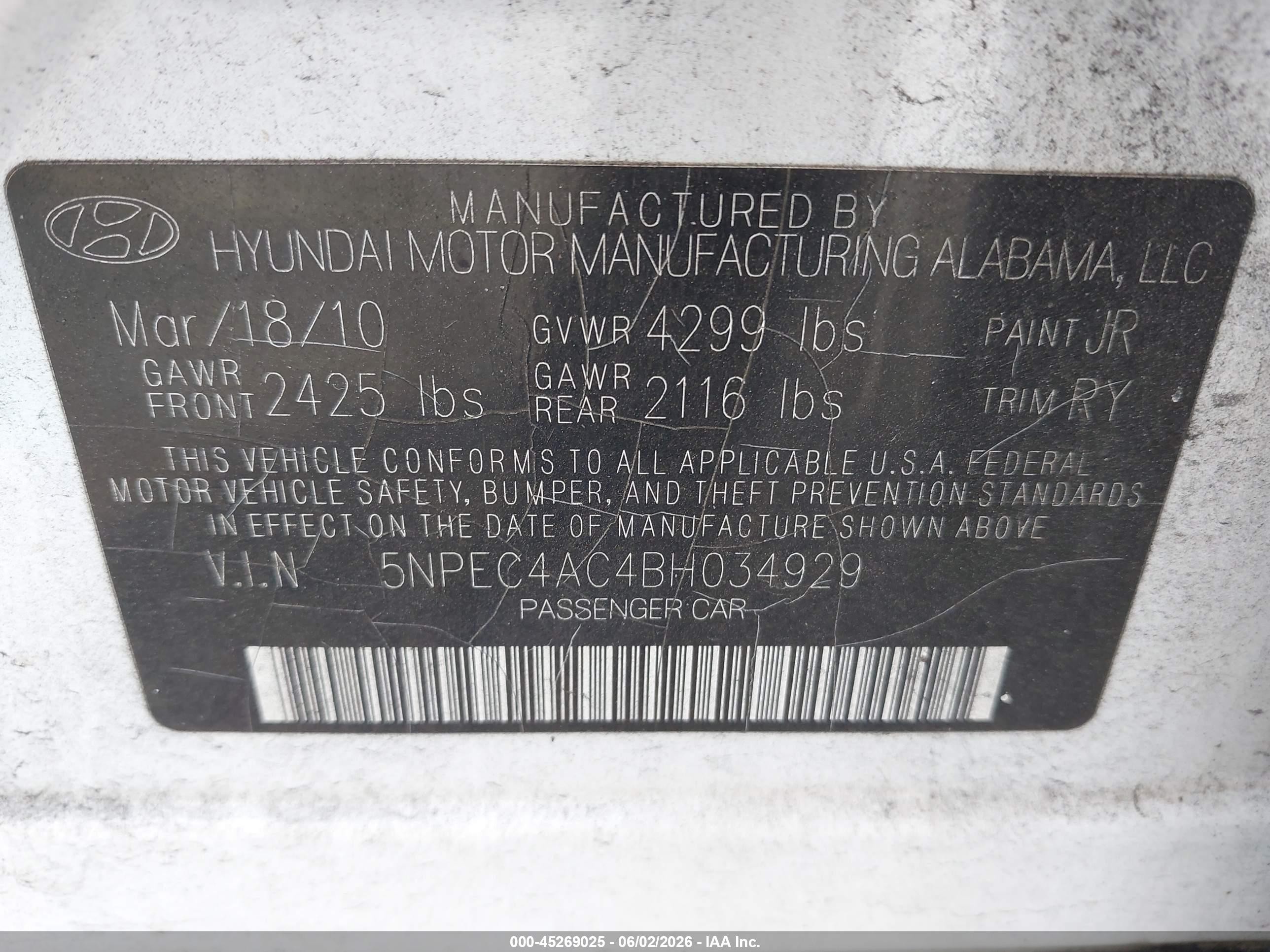2011 Hyundai Sonata Se White vin: 5NPEC4AC4BH034929