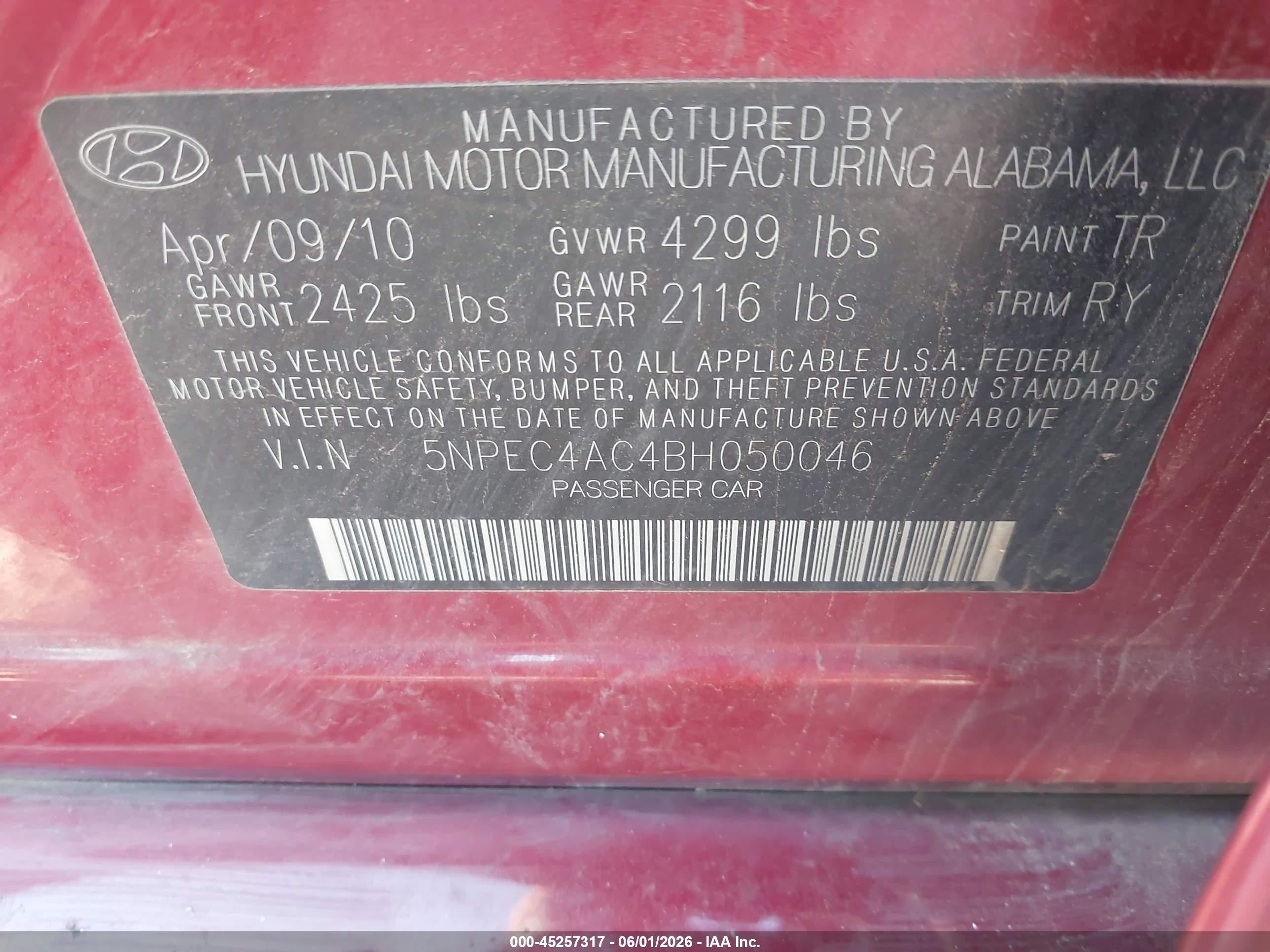 2011 Hyundai Sonata Se Red vin: 5NPEC4AC4BH050046
