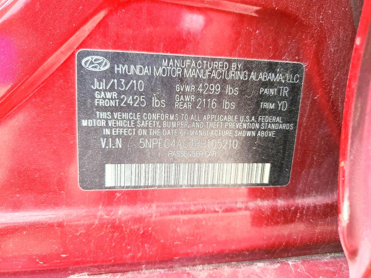 2011 Hyundai Sonata Limited Red vin: 5NPEC4AC4BH105210