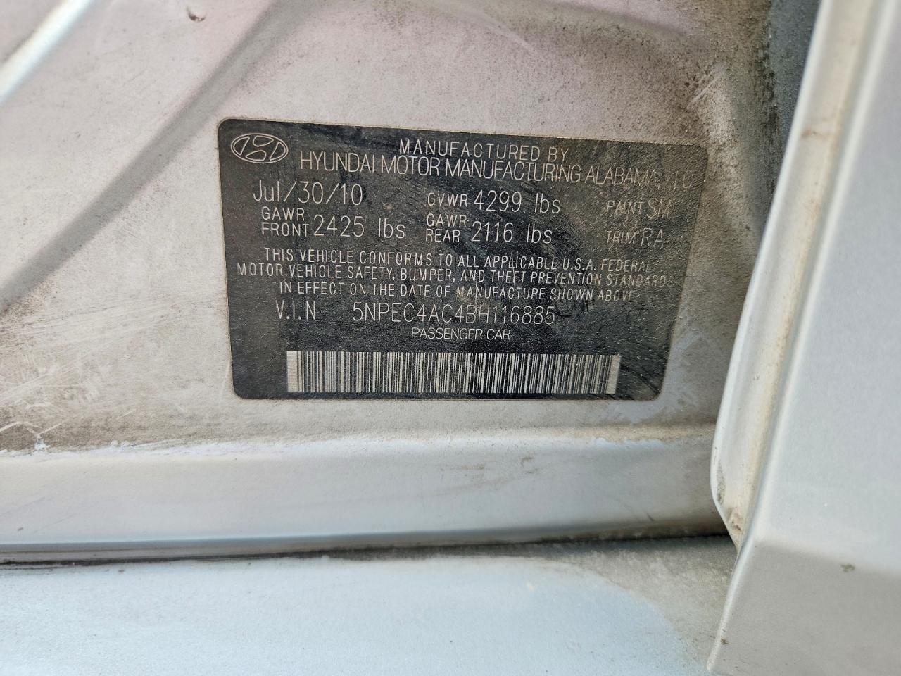 2011 Hyundai Sonata Se Silver vin: 5NPEC4AC4BH116885