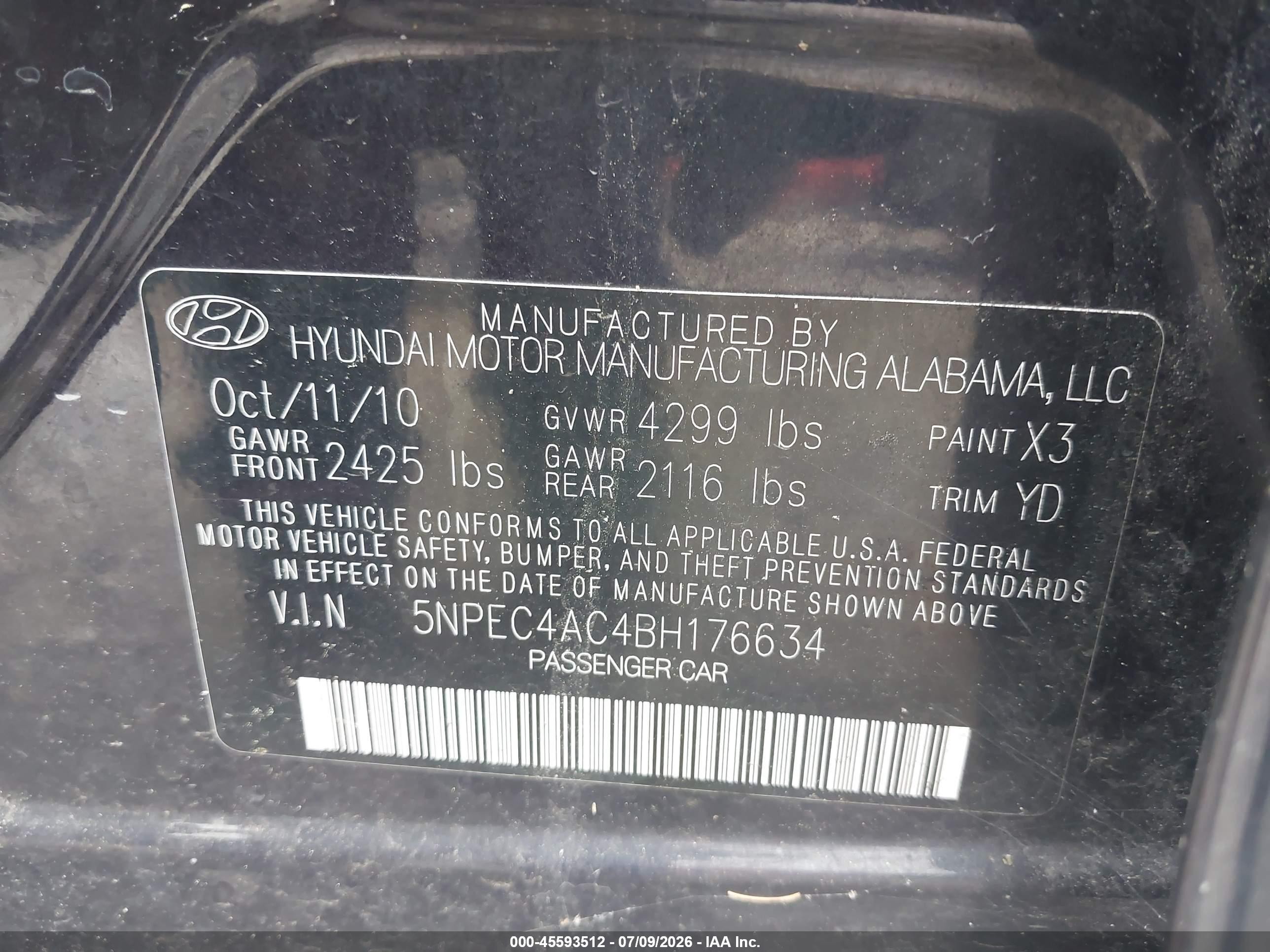 2011 Hyundai Sonata Limited Dark Blue vin: 5NPEC4AC4BH176634