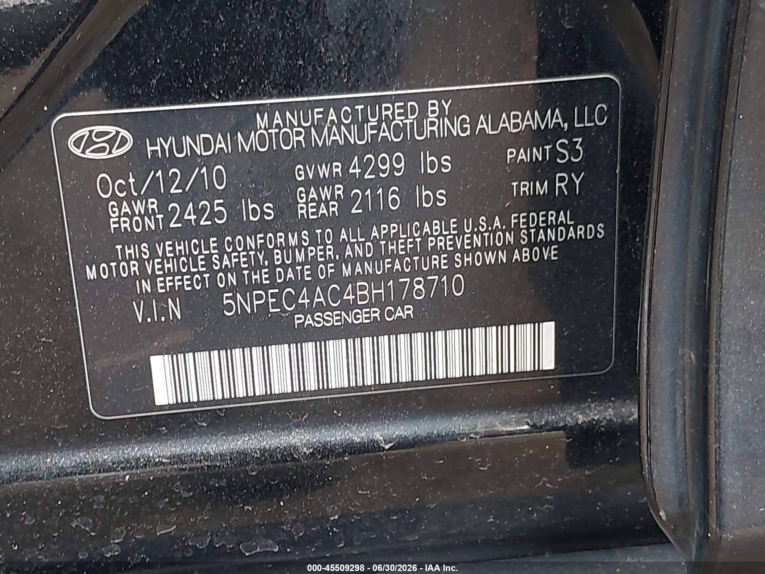 2011 Hyundai Sonata Se Black vin: 5NPEC4AC4BH178710