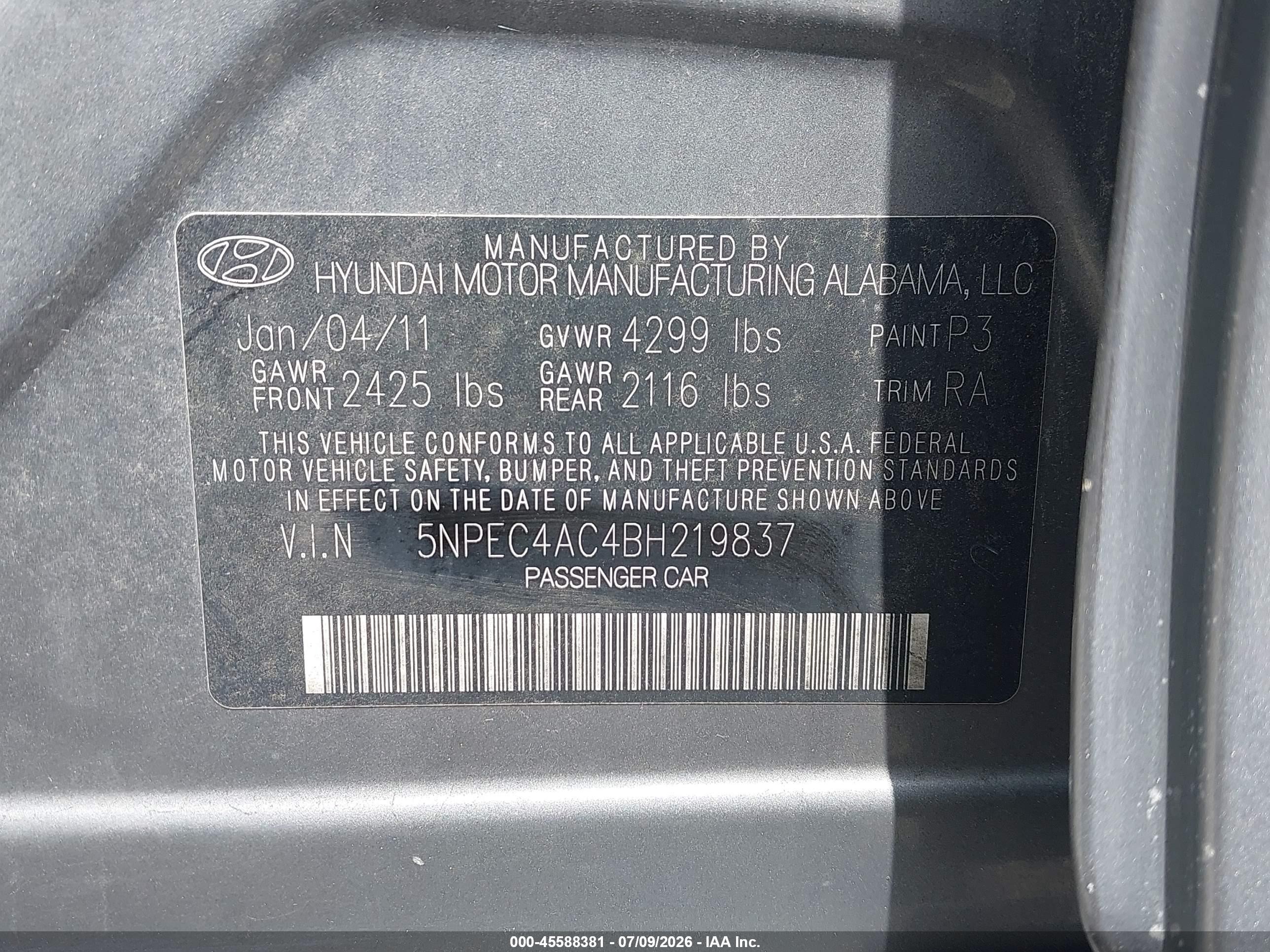 2011 Hyundai Sonata Se Gray vin: 5NPEC4AC4BH219837