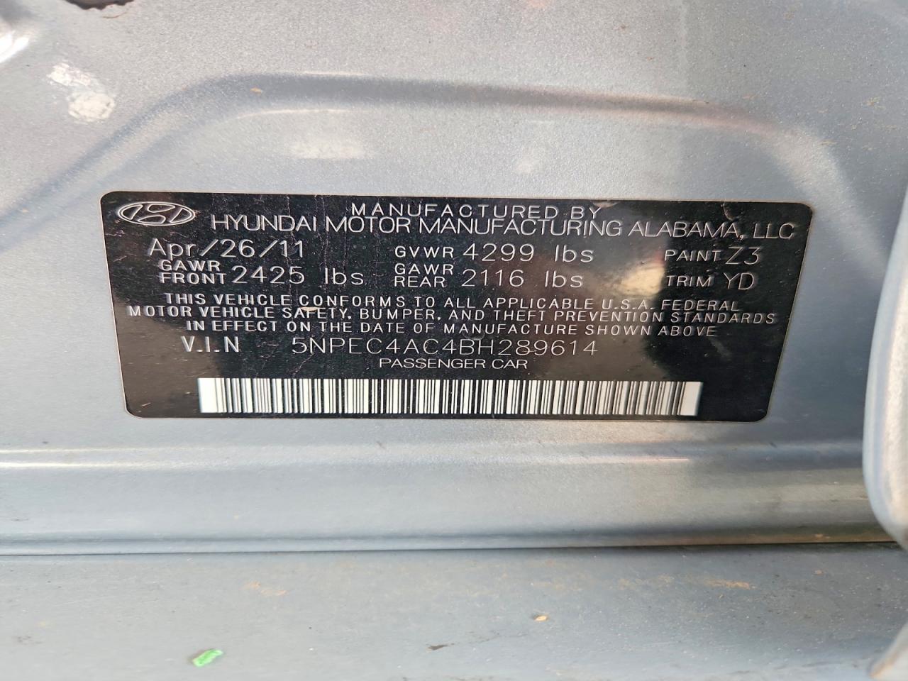 2011 Hyundai Sonata Limited Blue vin: 5NPEC4AC4BH289614