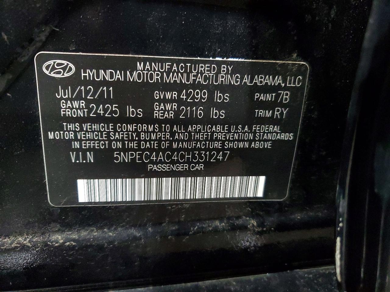 2012 Hyundai Sonata Se Black vin: 5NPEC4AC4CH331247