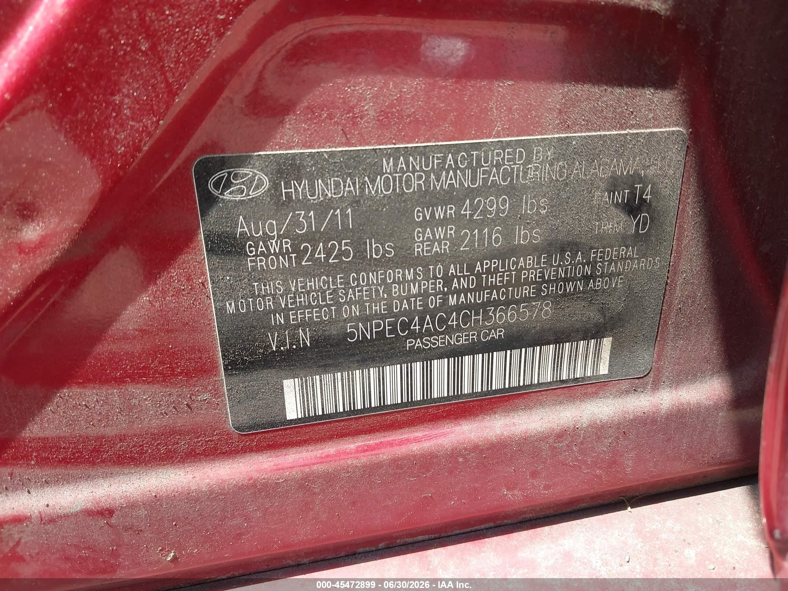 2012 Hyundai Sonata Limited Red vin: 5NPEC4AC4CH366578