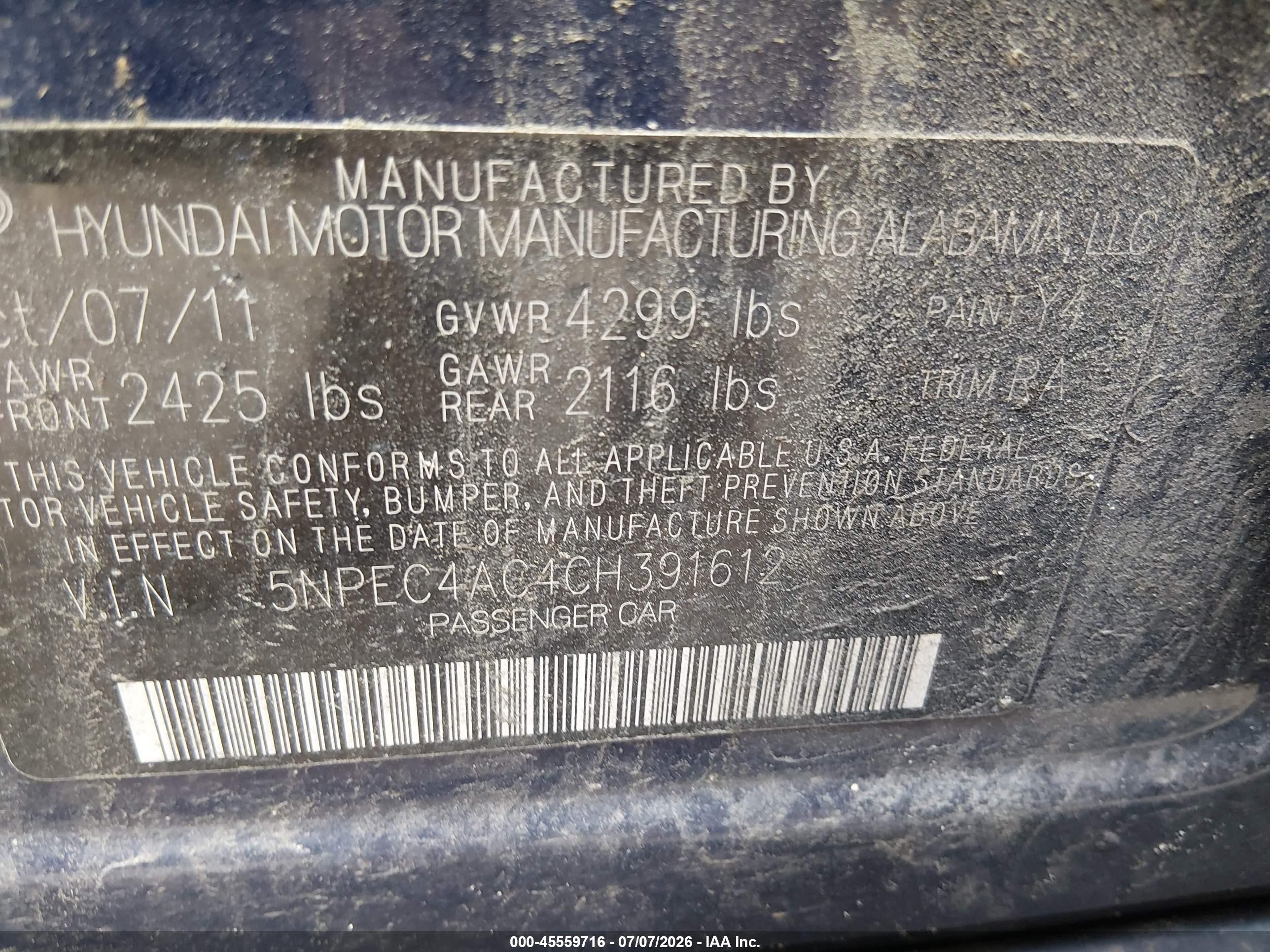 2012 Hyundai Sonata Limited Blue vin: 5NPEC4AC4CH391612