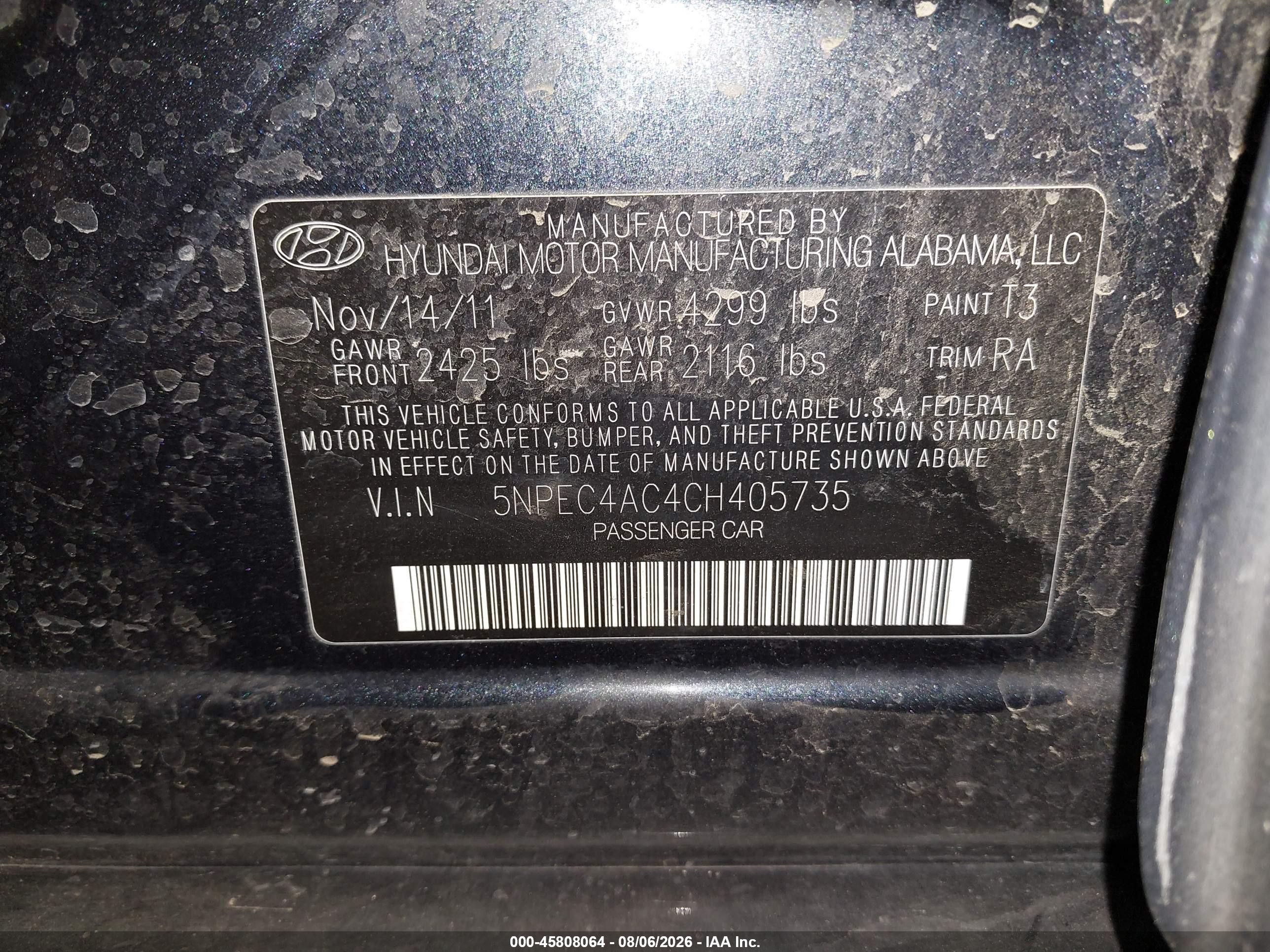 2012 Hyundai Sonata Limited Blue vin: 5NPEC4AC4CH405735
