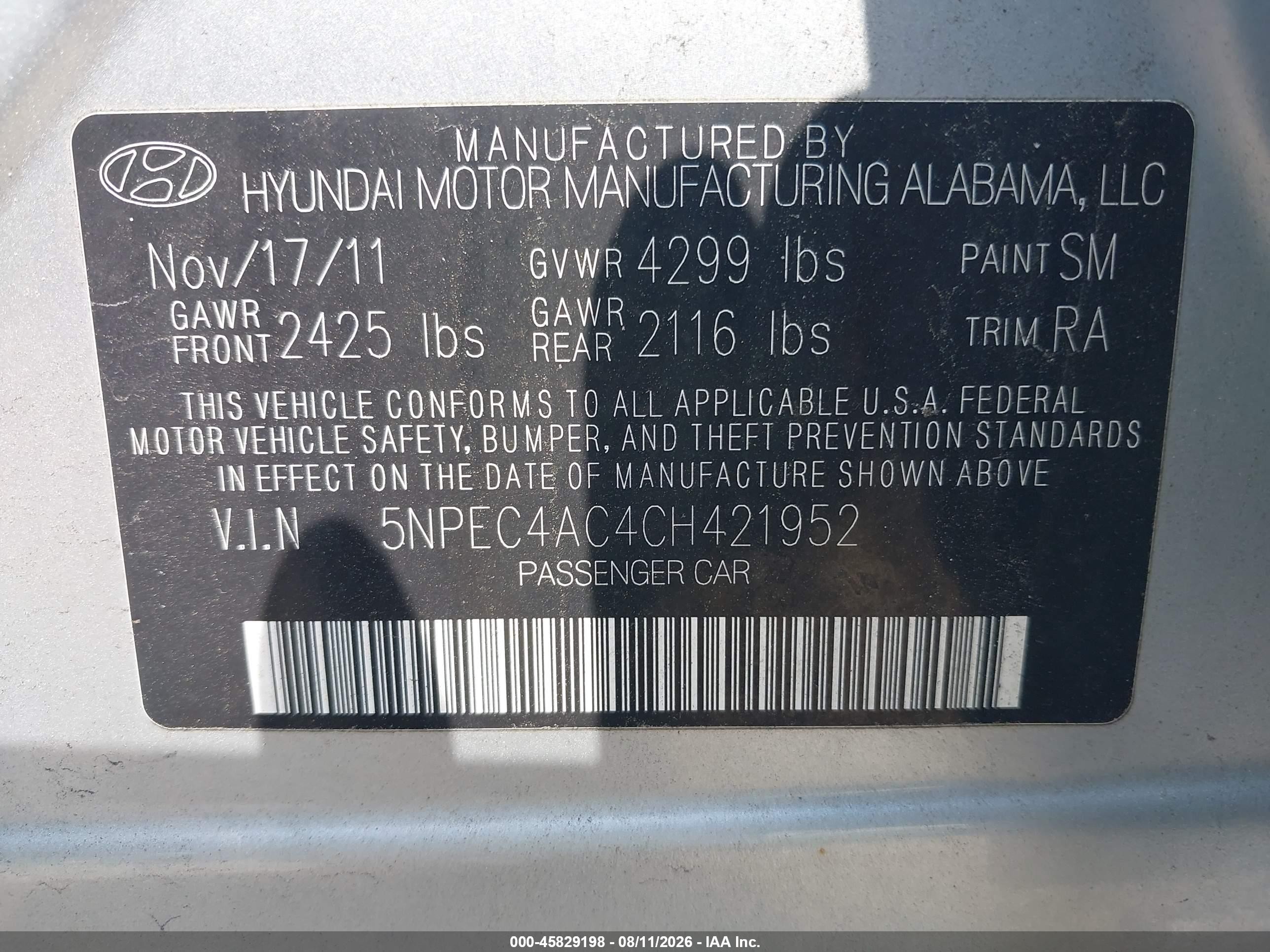 2012 Hyundai Sonata Limited Silver vin: 5NPEC4AC4CH421952